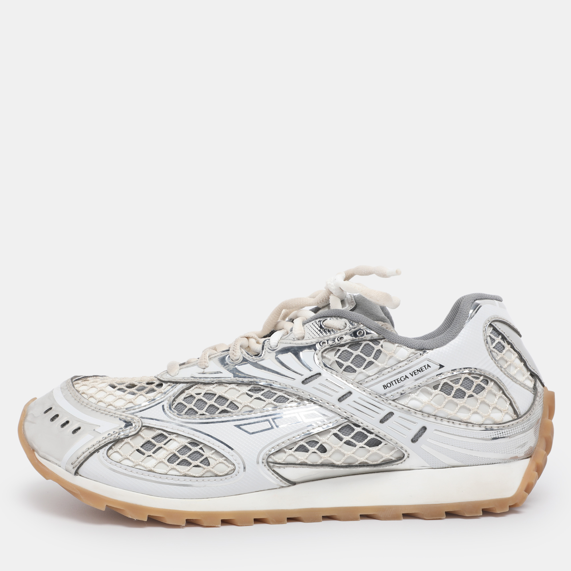 Bottega Veneta Silver/Grey Mesh and Leather Orbit Sneakers Size 39
