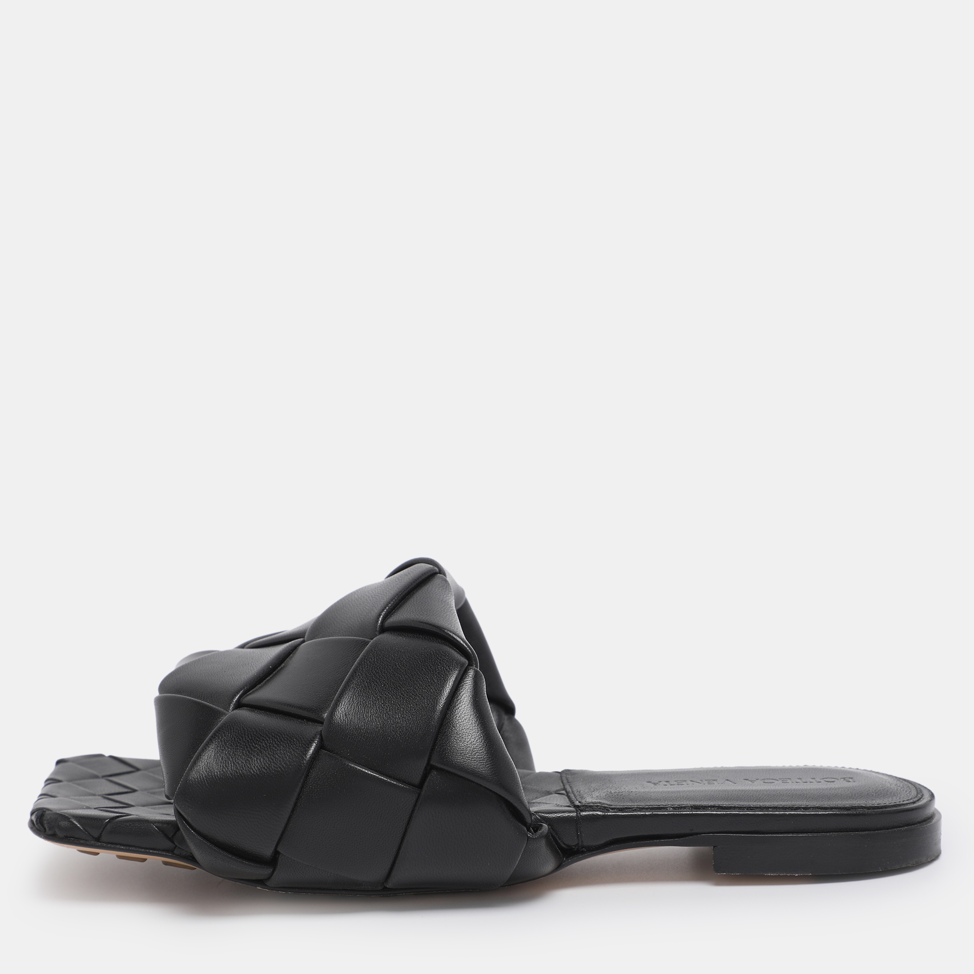 Bottega Veneta Black Intrecciato Leather Lido Flat Sandals Size 37