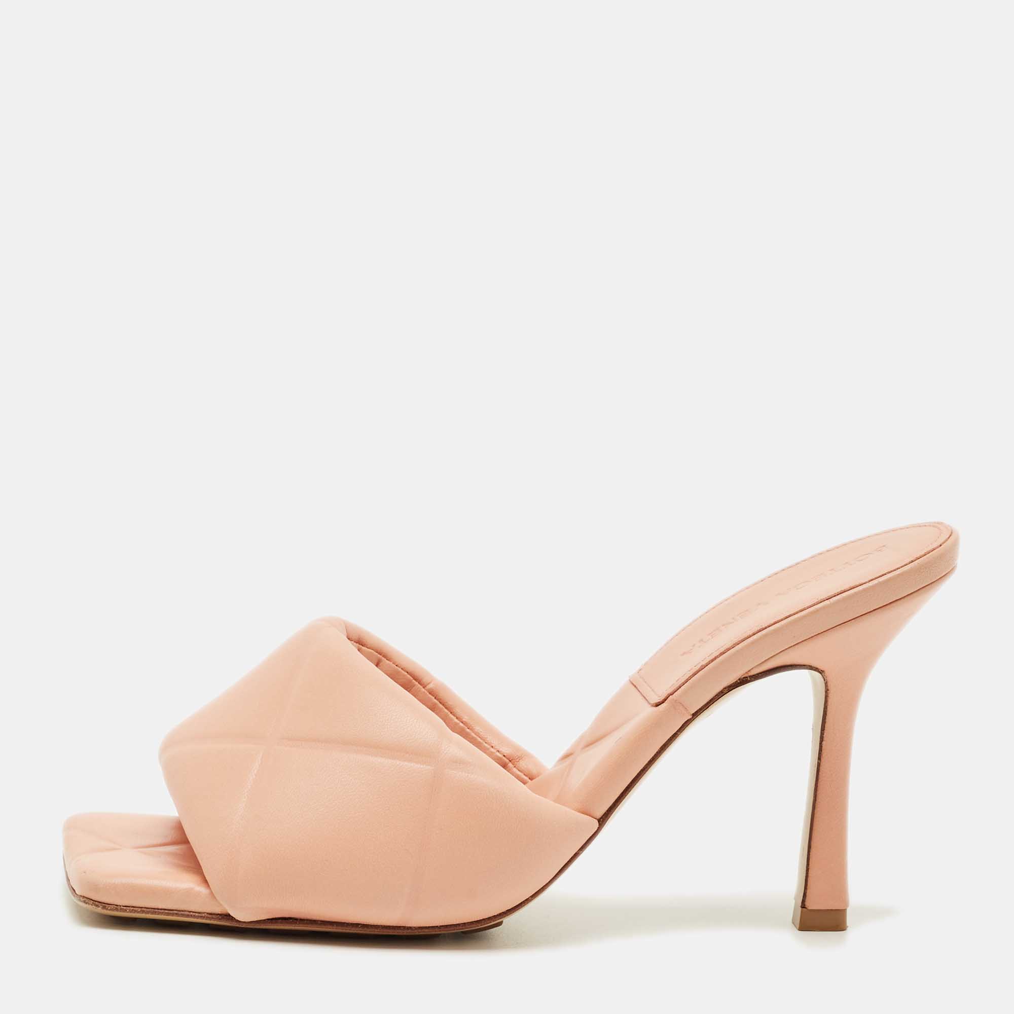 Pre-owned Bottega Veneta Orange Leather Lido Slide Sandals Size 37