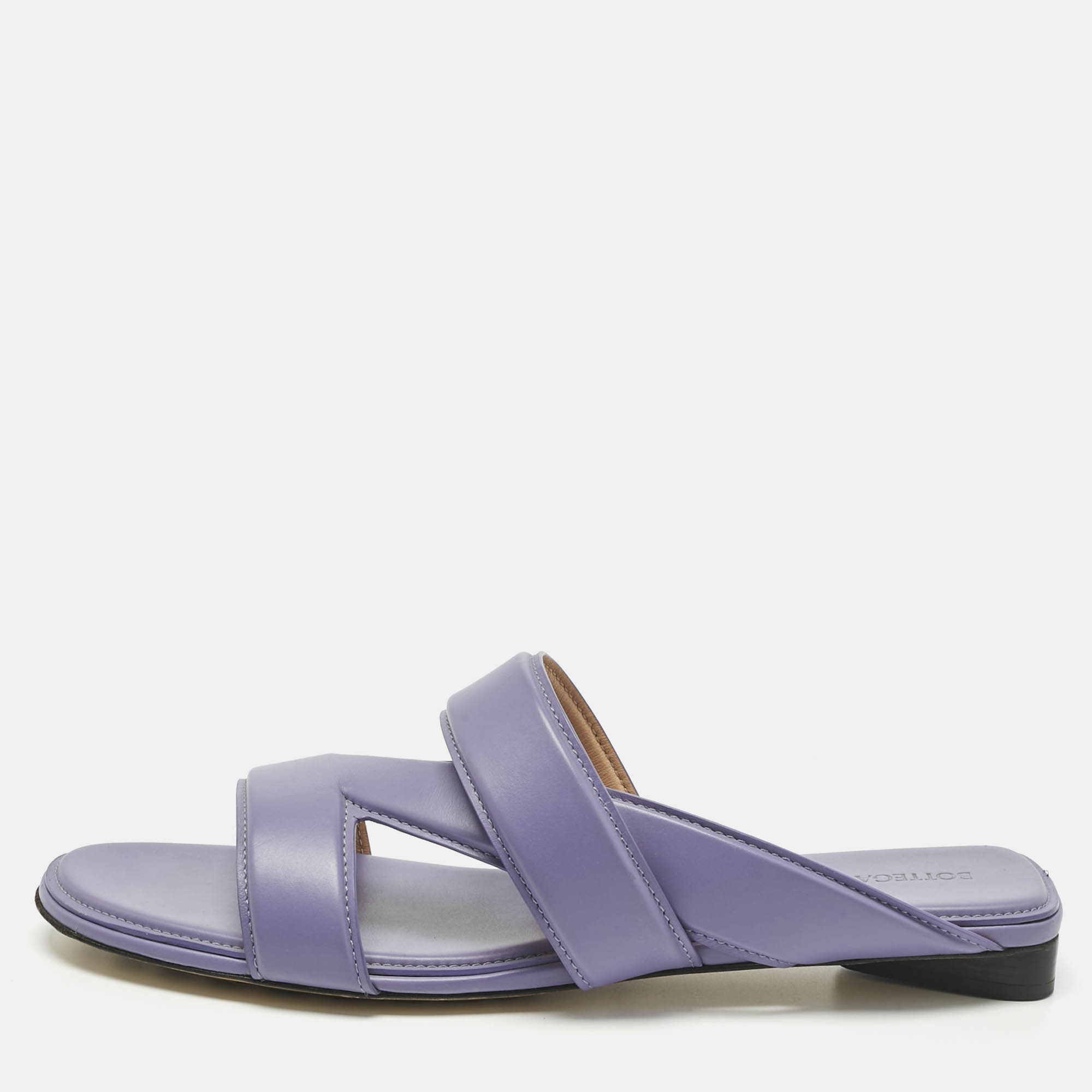 Pre-owned Bottega Veneta Purple Leather The Band Flat Slide Size 39