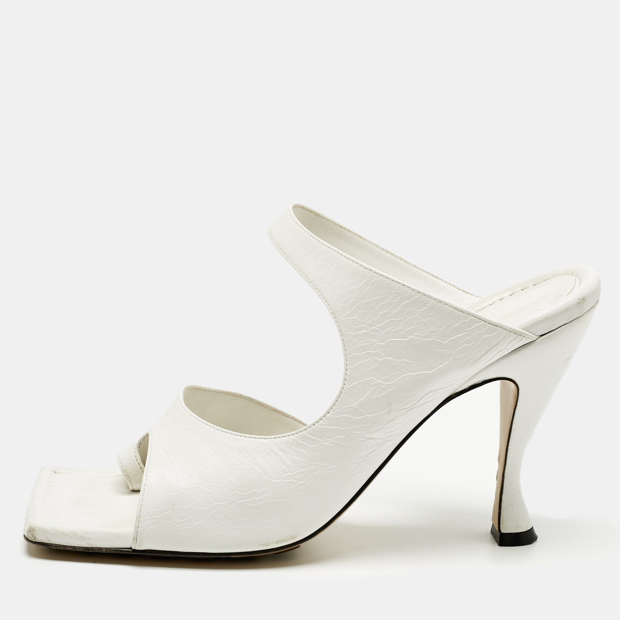 Pre-owned Bottega Veneta White Leather Thong Slide Sandals Size 39.5