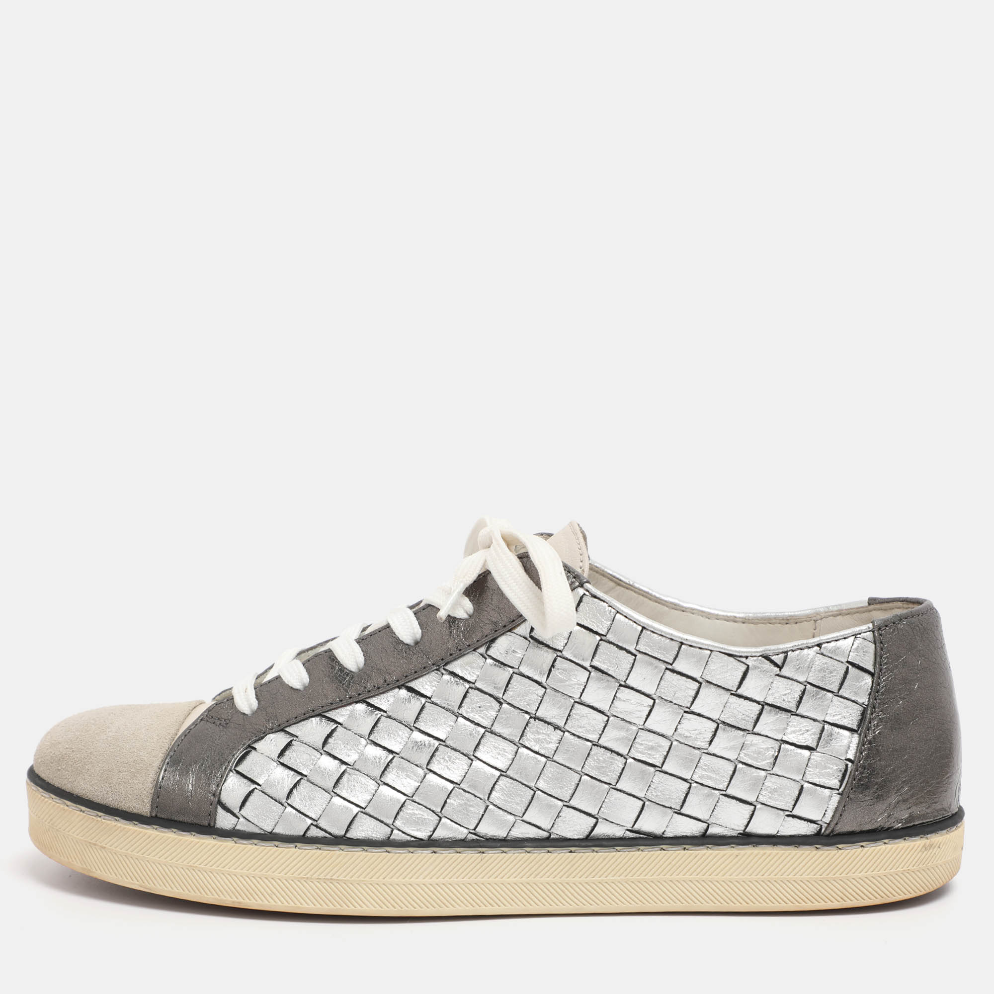 

Bottega Veneta Metallic Intrecciato Leather Sail Sneakers Size