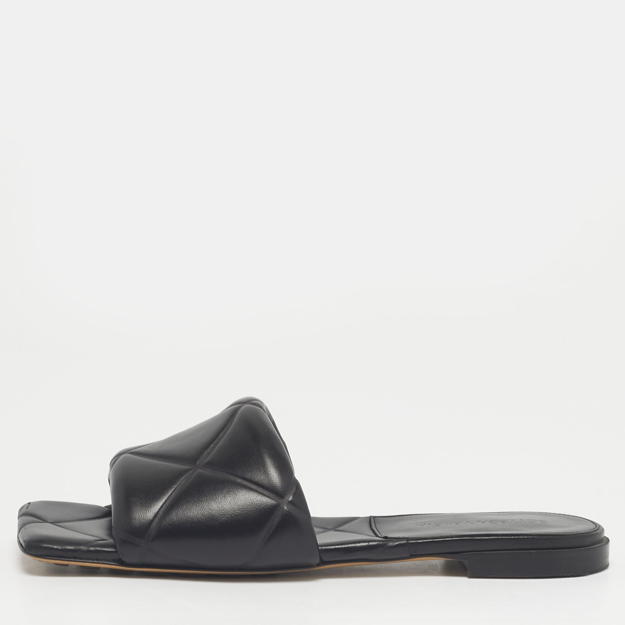 Pre-owned Bottega Veneta Black Leather Flat Slides Size 37