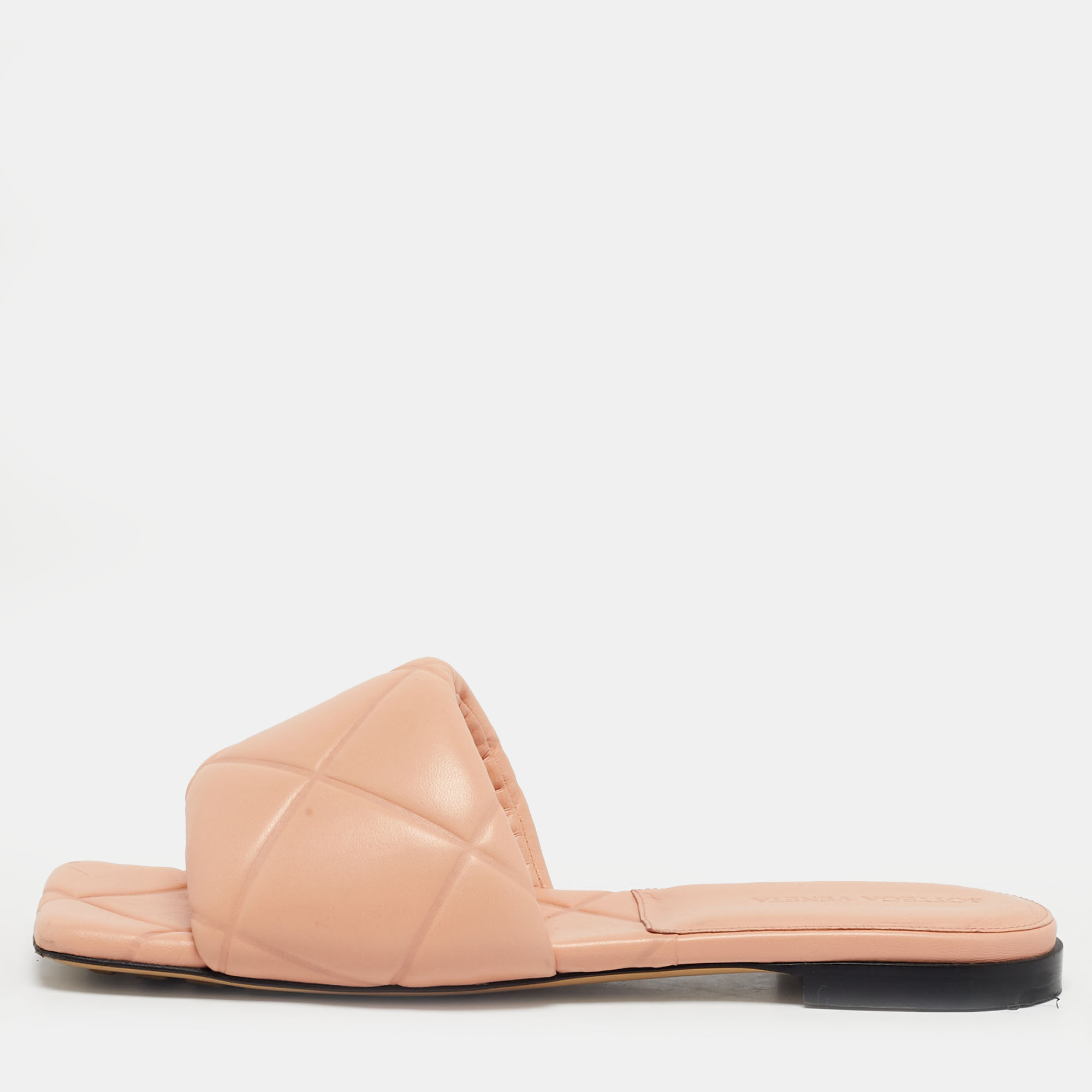 Pre-owned Bottega Veneta Orange Quilted Leather Lido Flat Slides Size 37 In Sand
