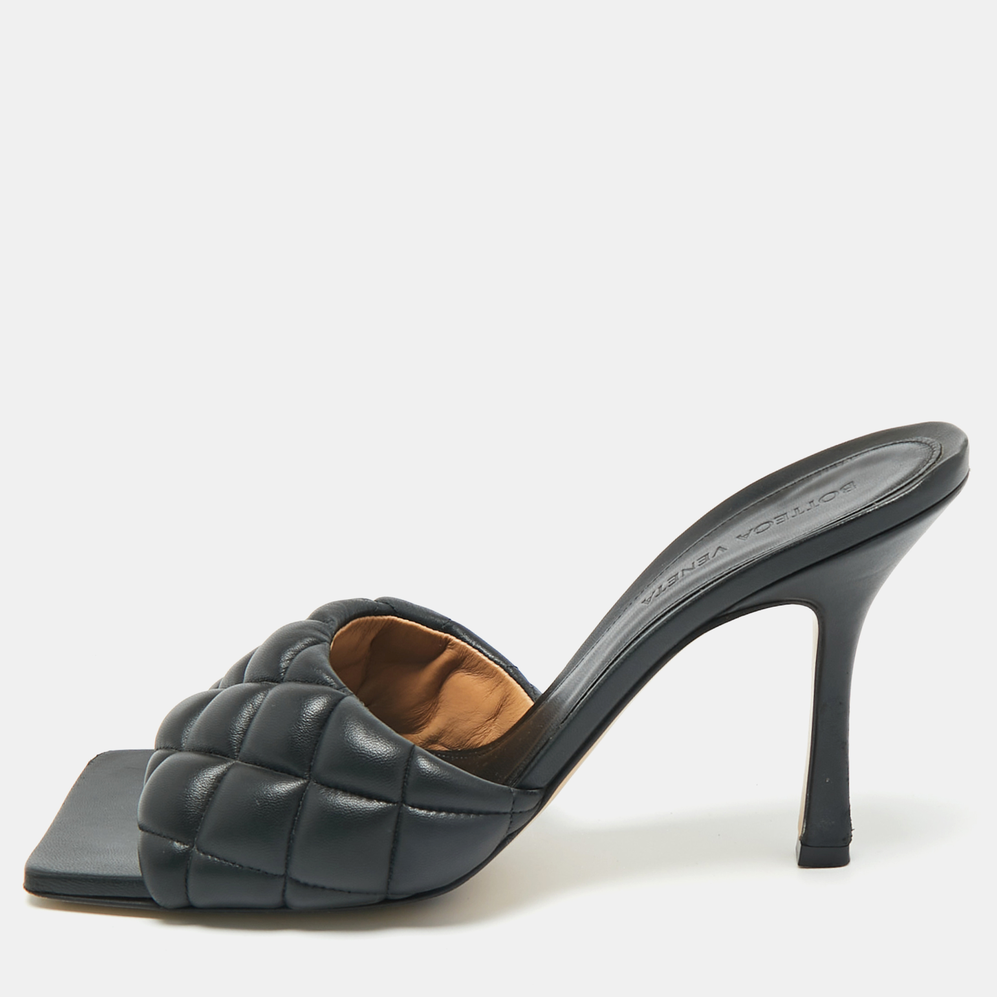 Pre-owned Bottega Veneta Black Leather Lido Slide Sandals Size 39.5