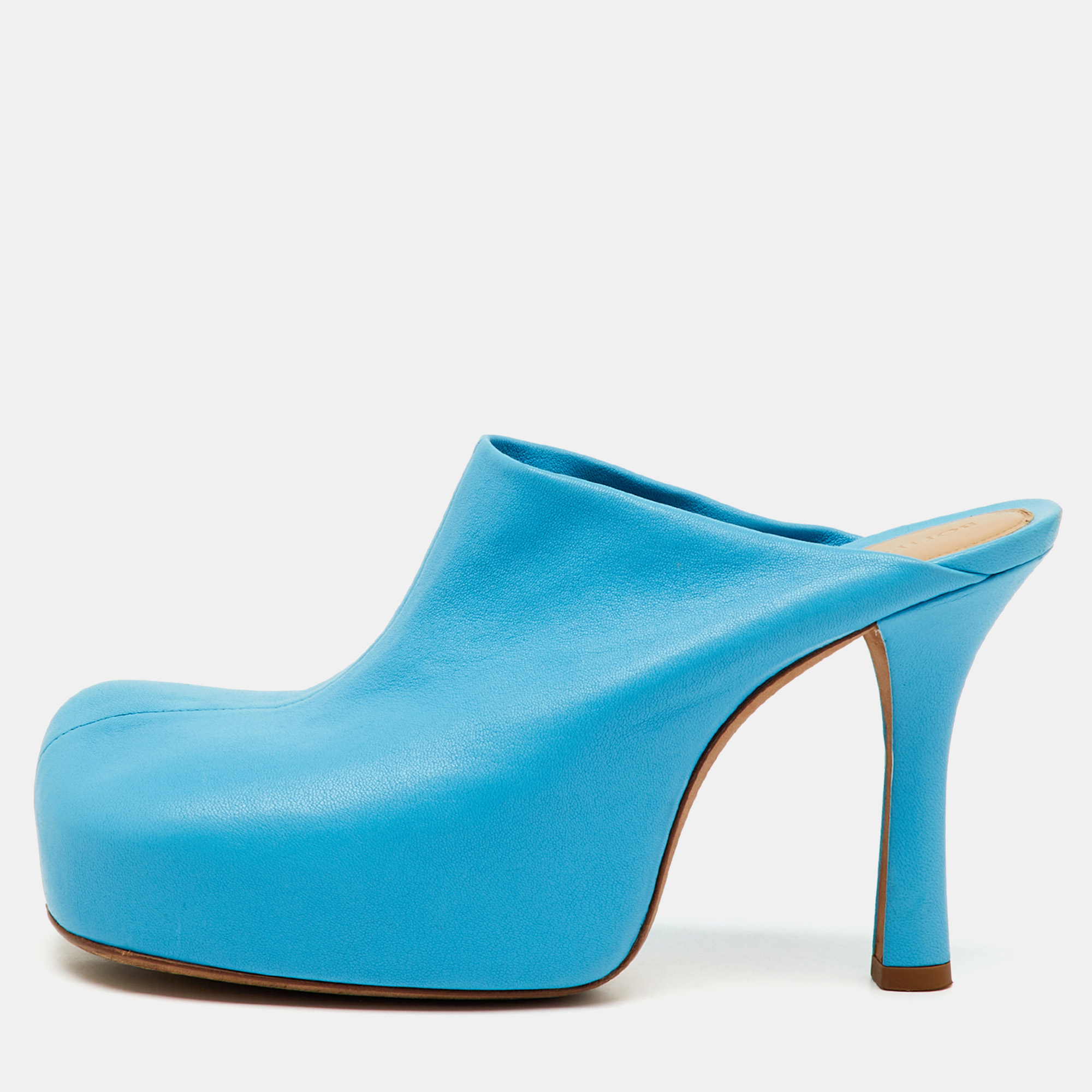 

Bottega Veneta Blue Leather Stretch The Bold Mules Size