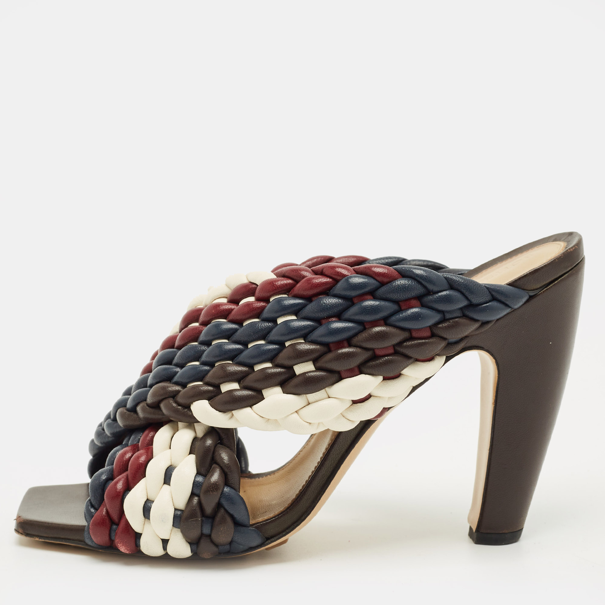 Pre-owned Bottega Veneta Multicolor Woven Leather Slide Sandals Size 39