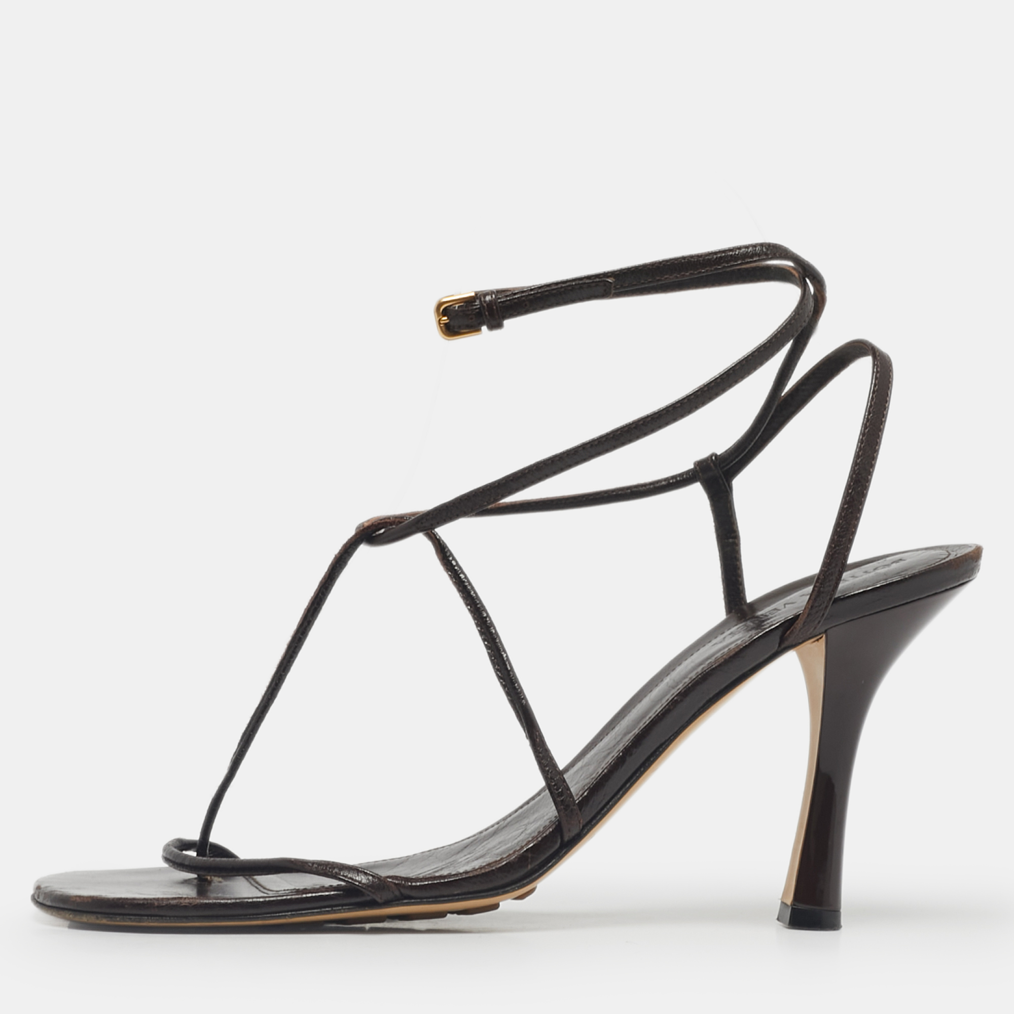 

Bottega Veneta Brown Leather Stretch Ankle Strap Sandals Size