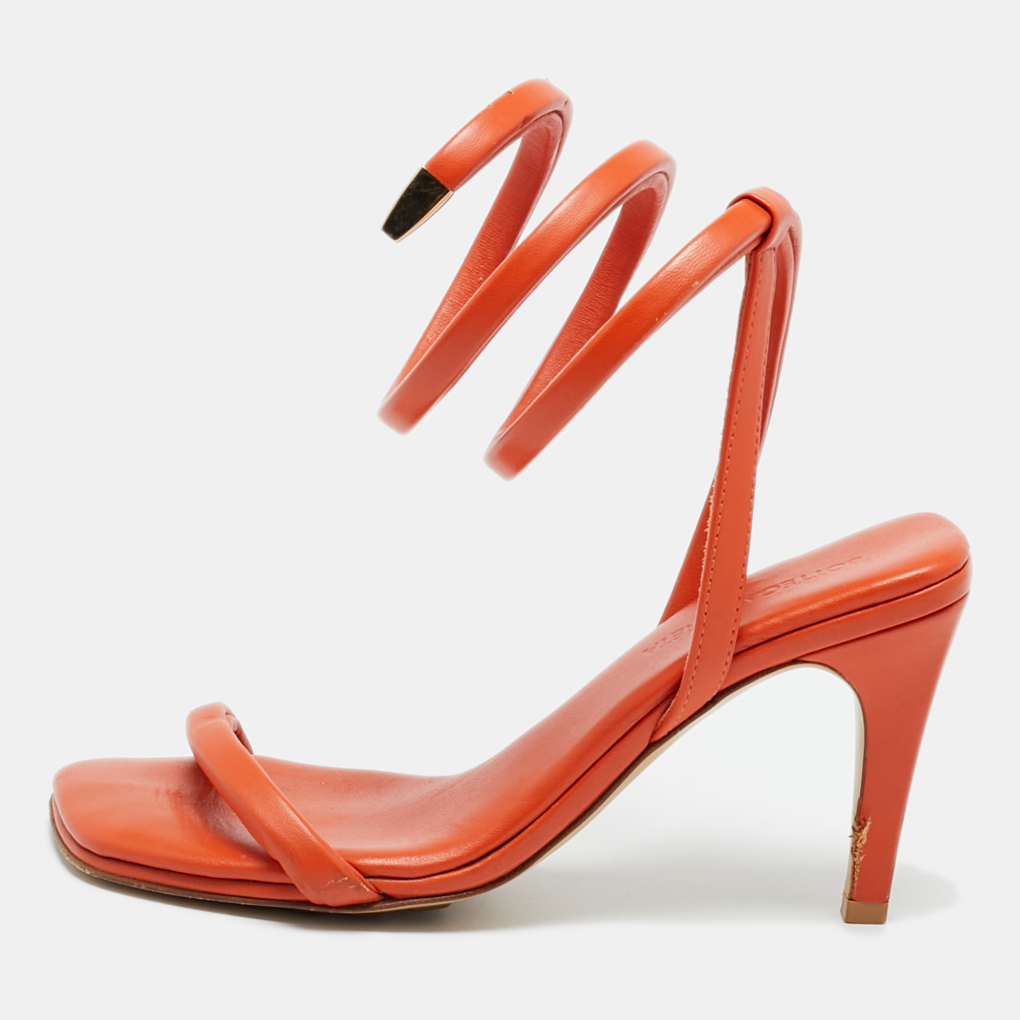 

Bottega Veneta Orange Leather Ankle Wrap Sandals Size