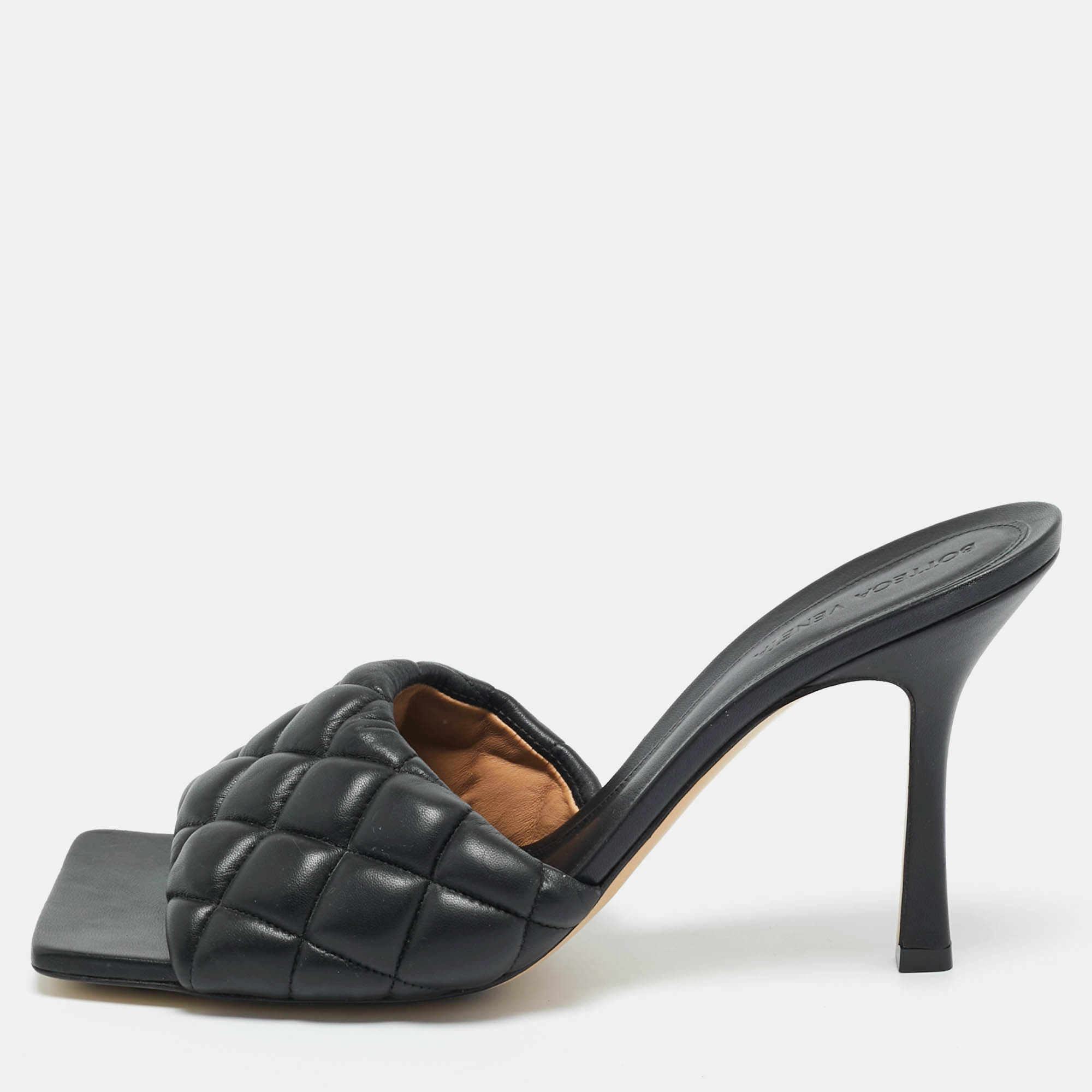 

Bottega Veneta Black Woven Leather Lido Slide Sandals Size