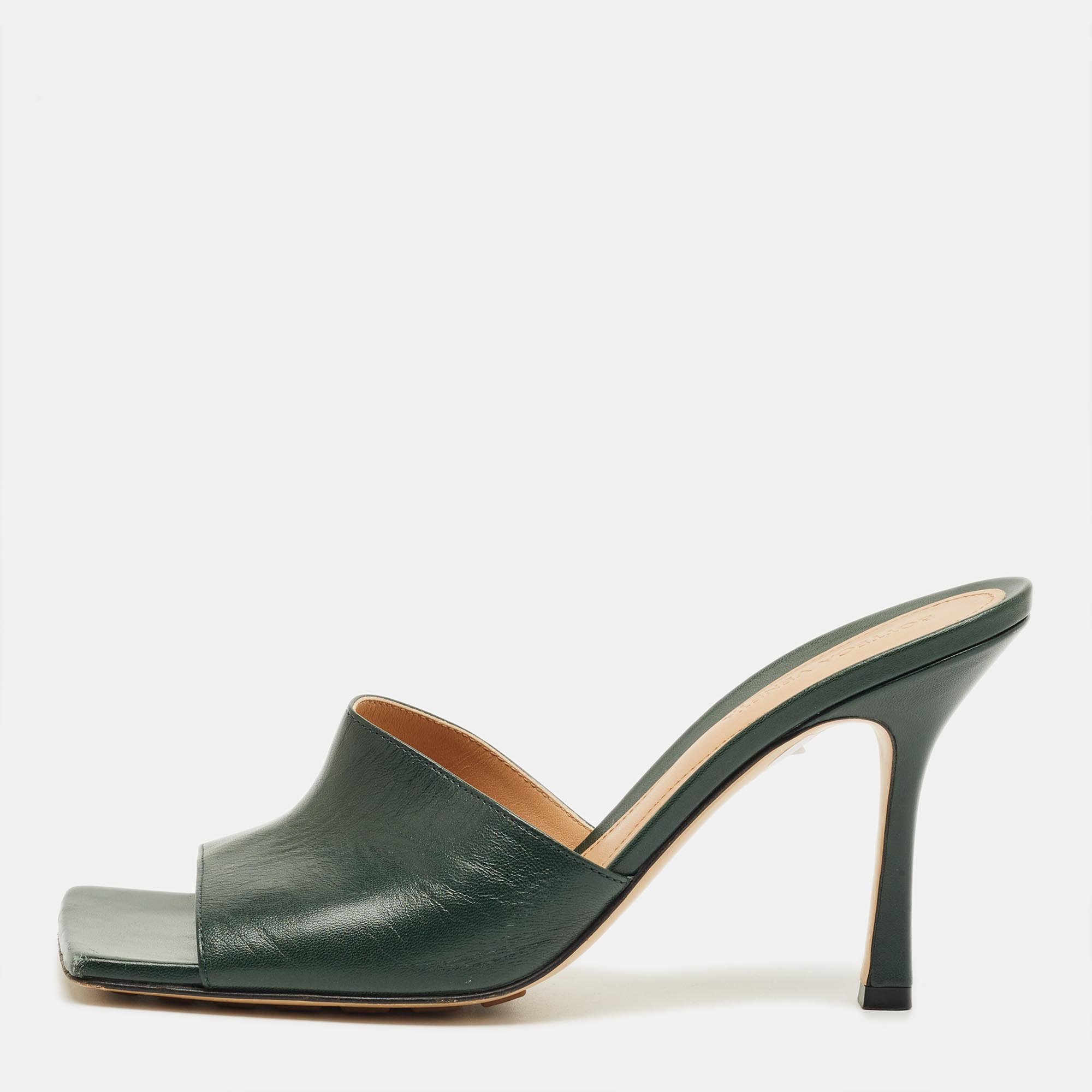 

Bottega Veneta Green Stretch Slide Sandals Size