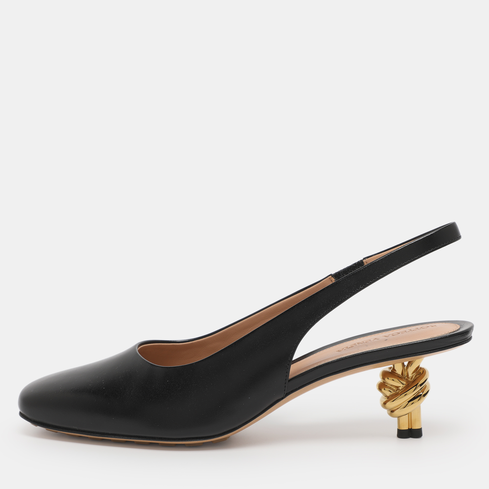 

Bottega Veneta Black Leather Knot Slingback Sandals Size 39