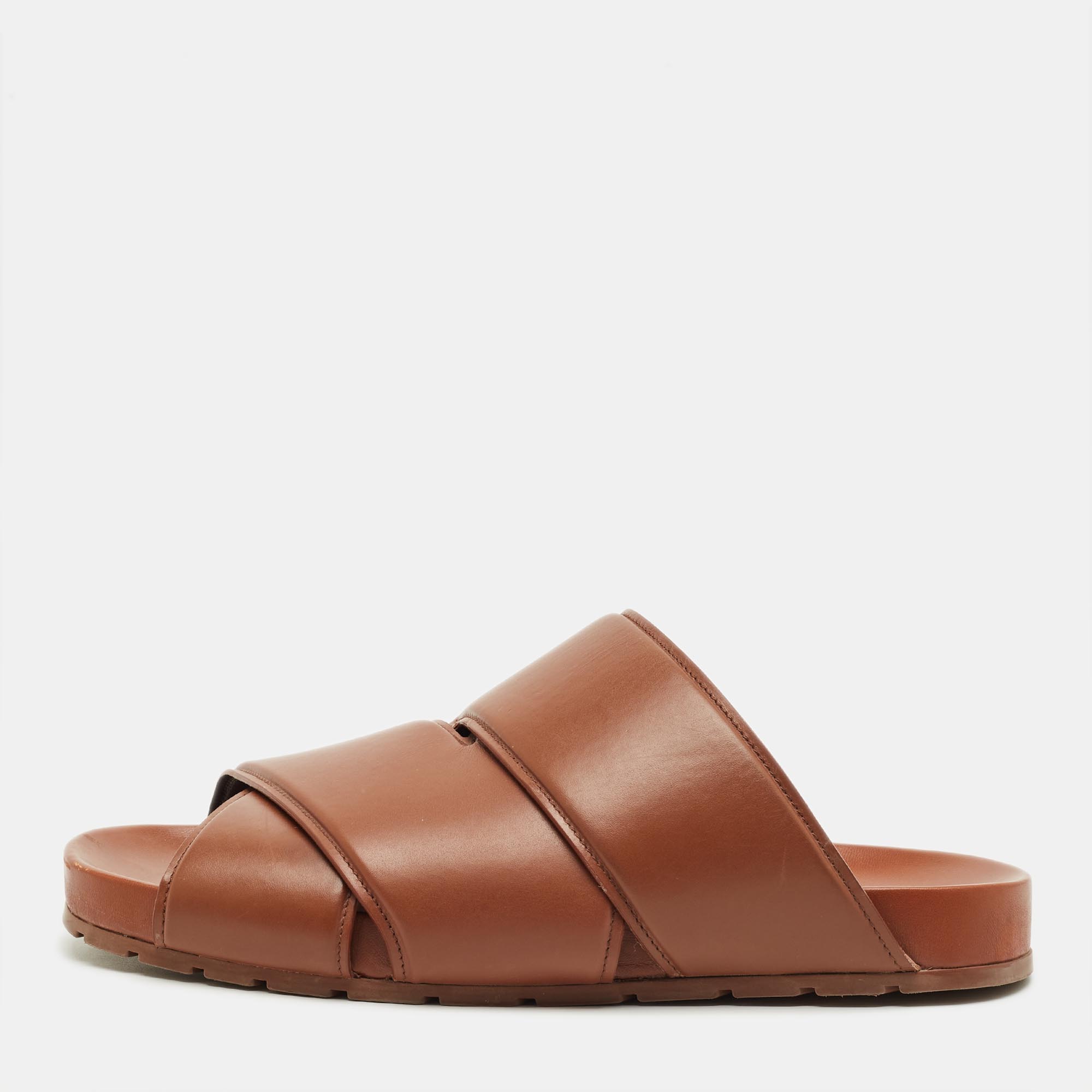 Pre-owned Bottega Veneta Brown Leather Flat Sandals Size 41