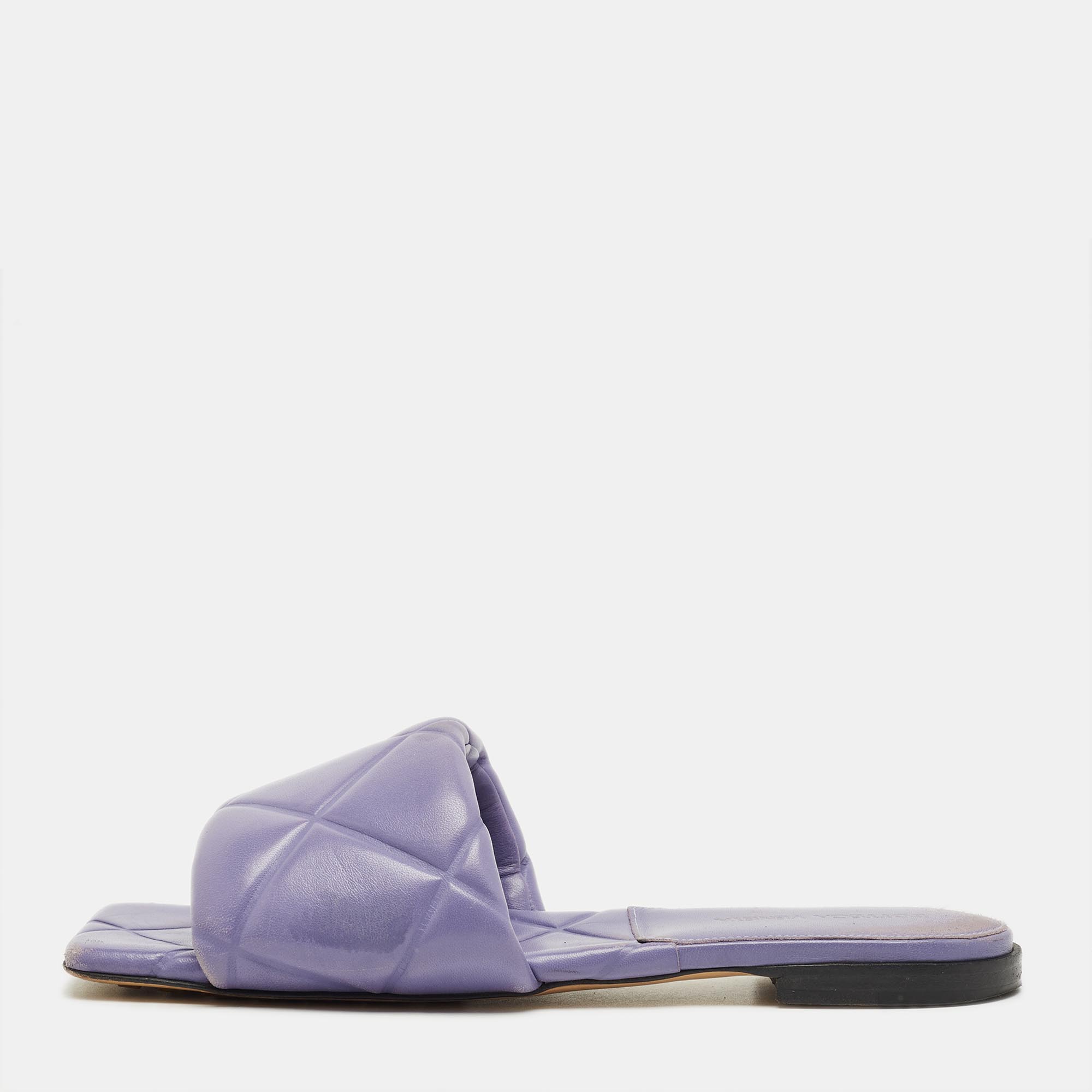 Pre-owned Bottega Veneta Purple Quilted Leather Lido Flat Slides Size 38.5