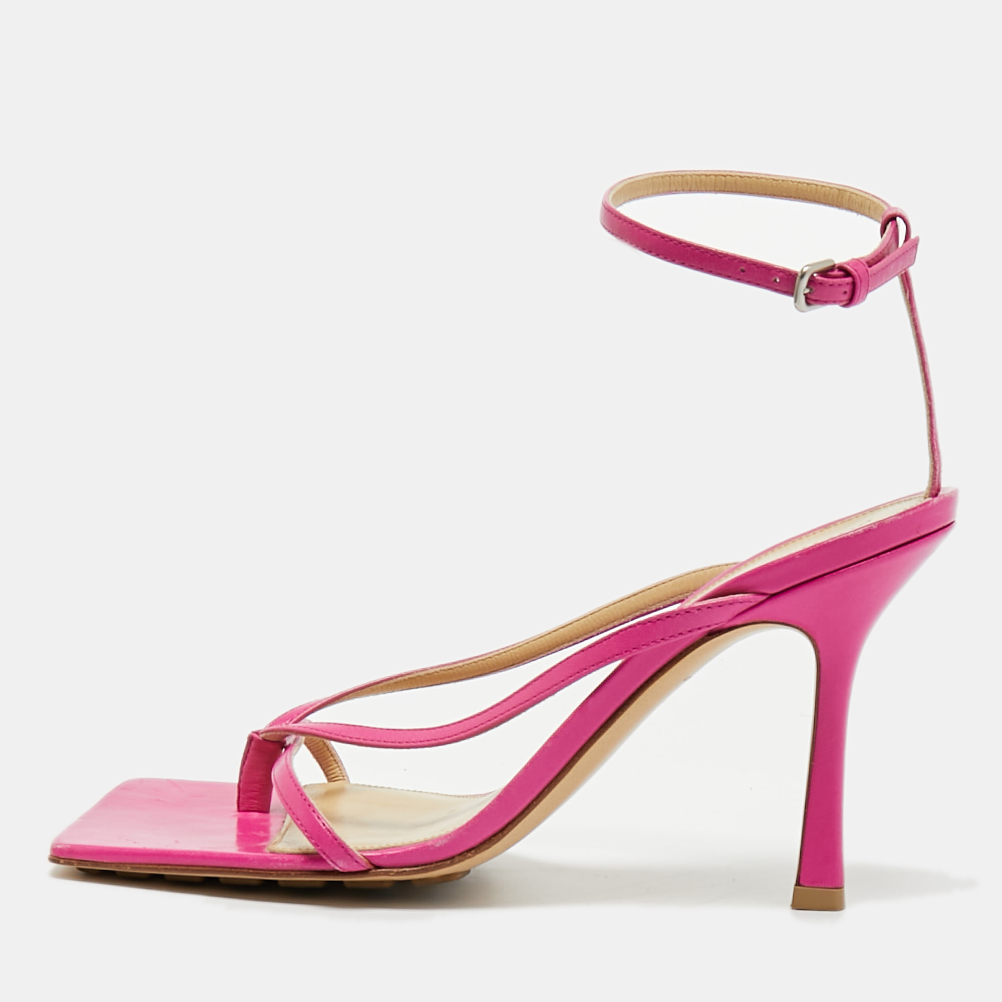 

Bottega Veneta Pink Leather Stretch Ankle Strap Sandals Size