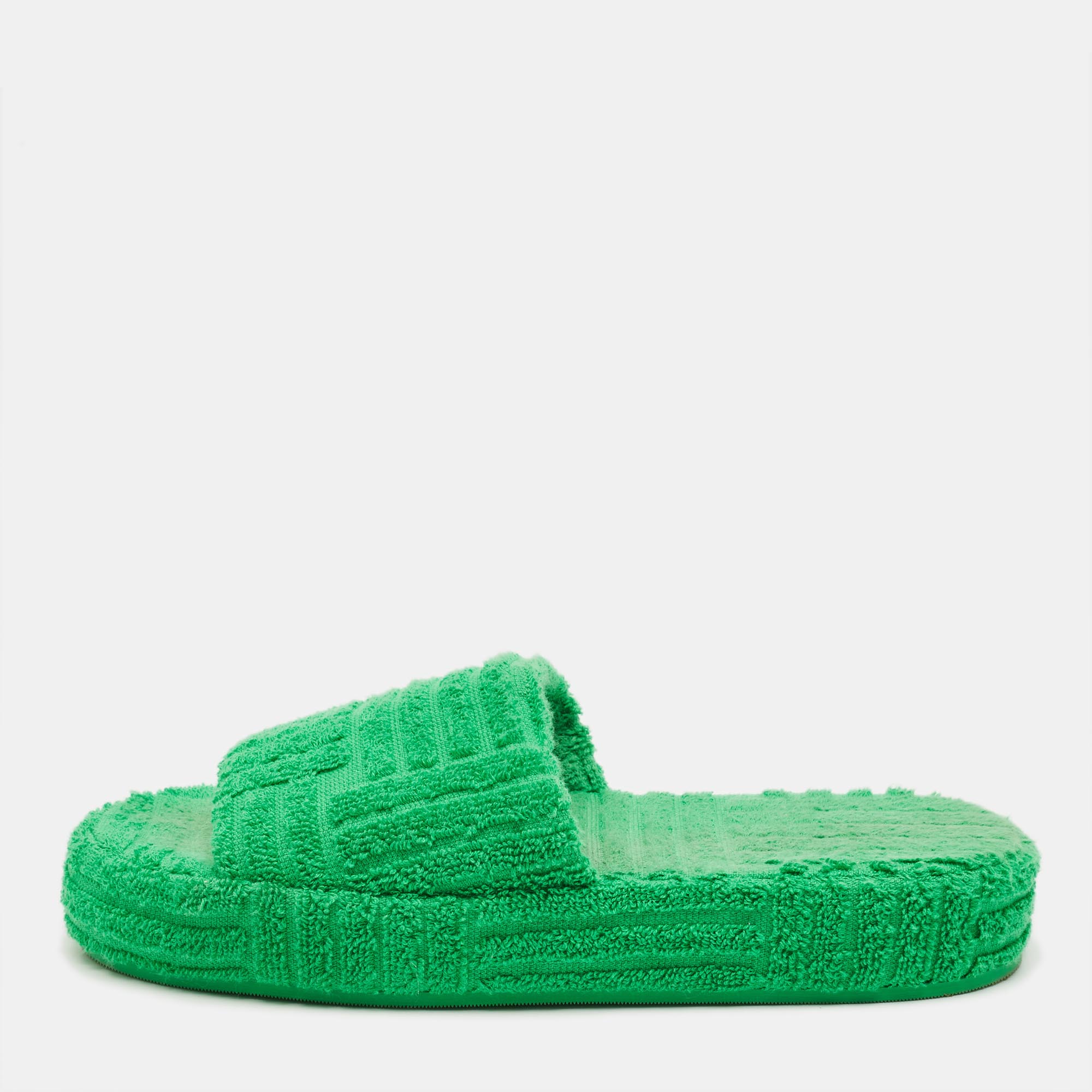 

Bottega Veneta Green Fabric Slide Sandals Size