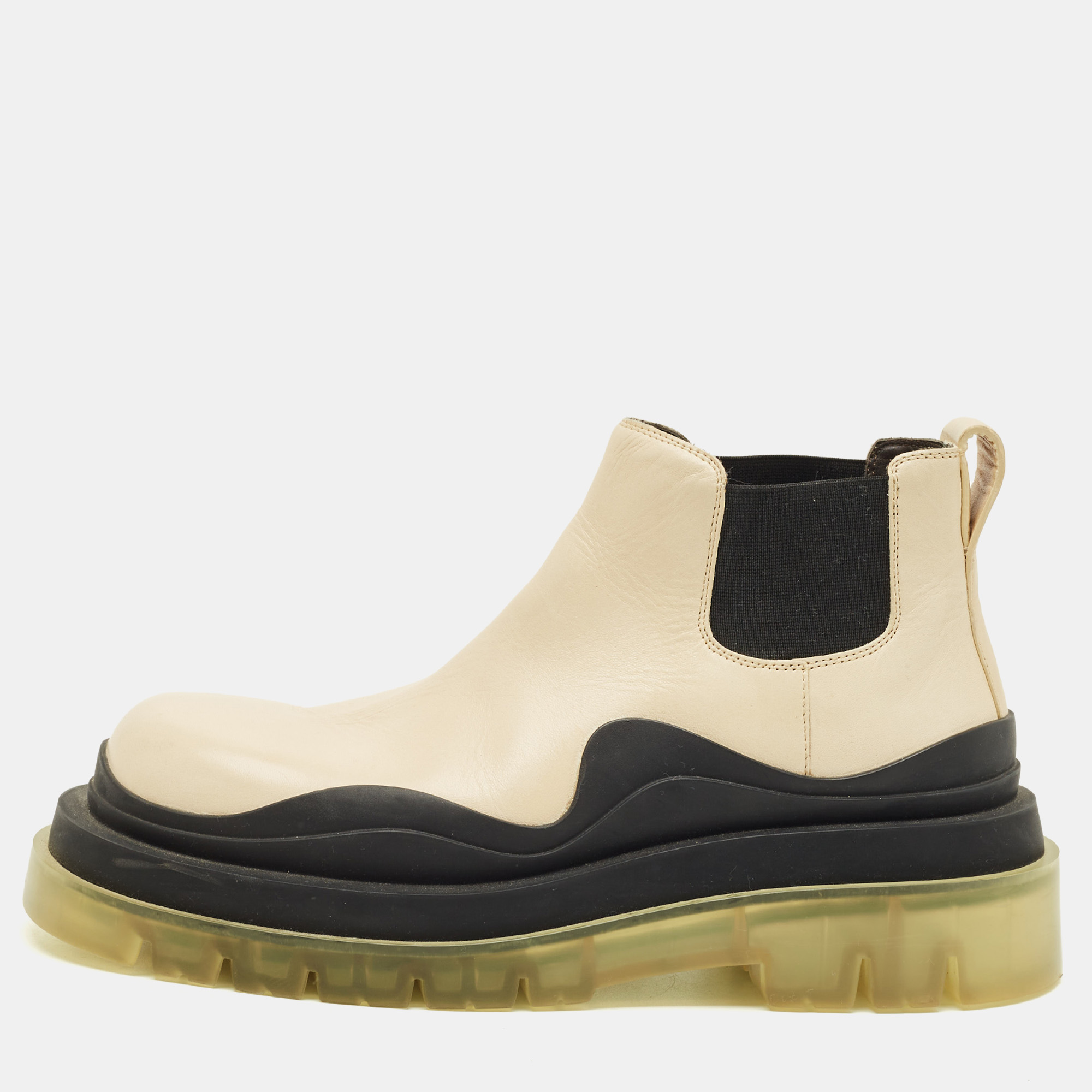 Pre-owned Bottega Veneta Size 39 Cream Leather Chelsea Boots In White