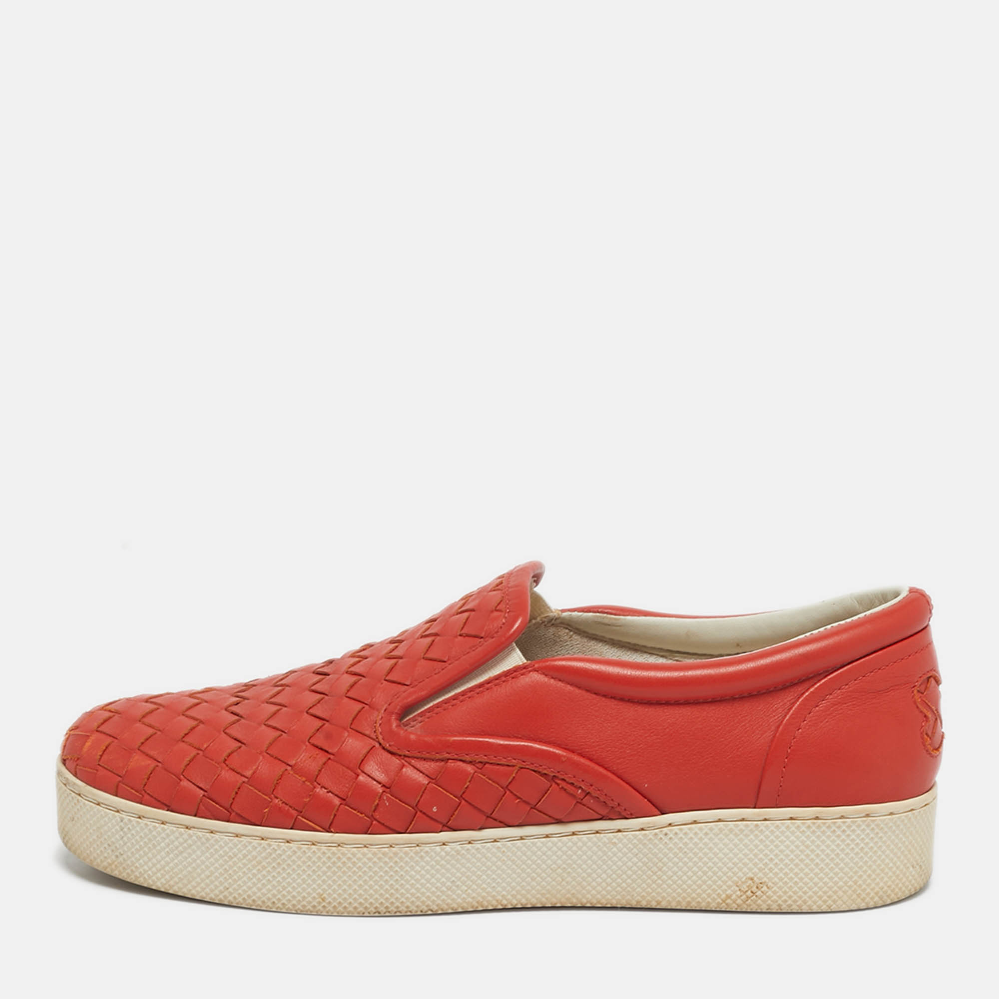 

Bottega Veneta Intrecciato Size  Orange Intrecciato Leather Slip On Sneakers