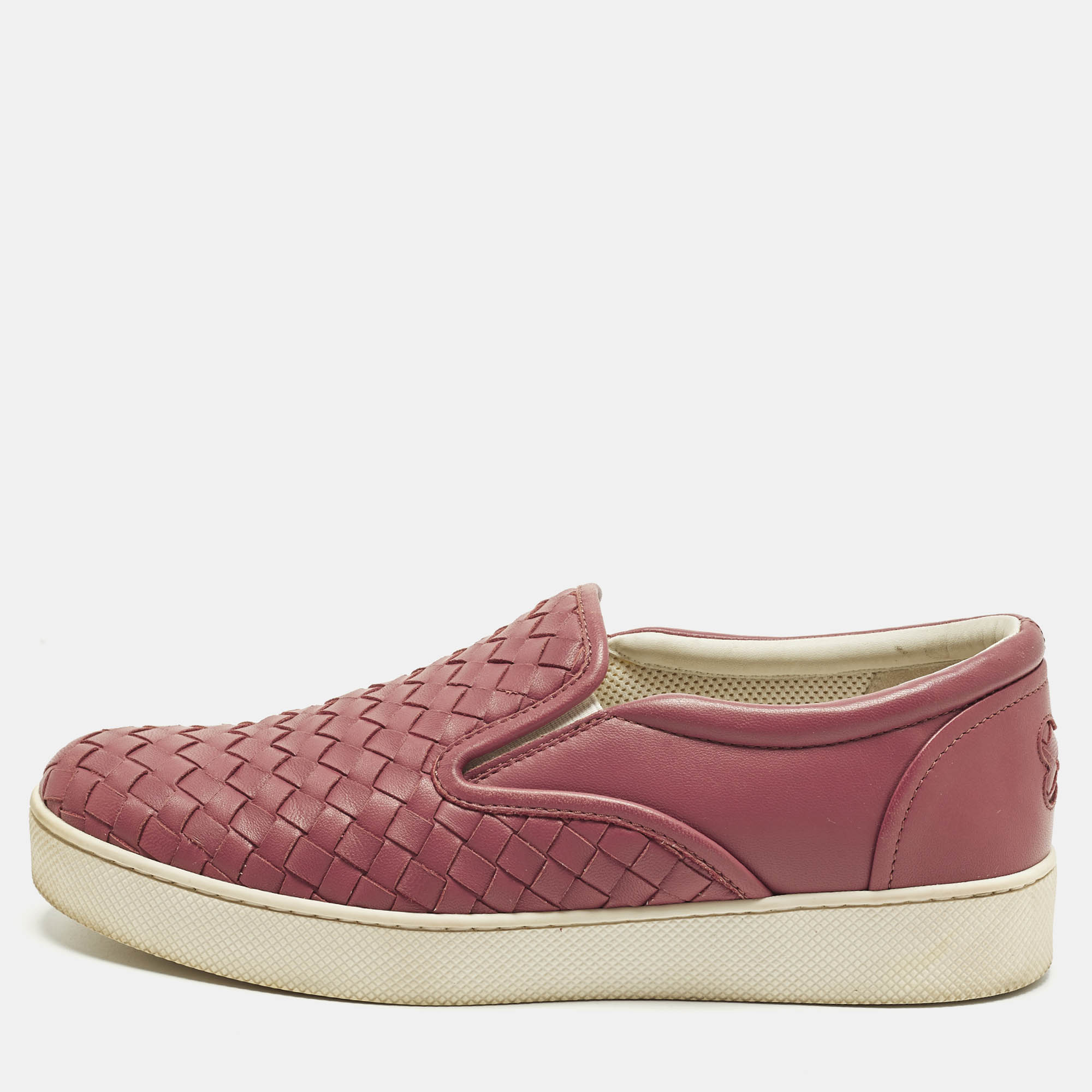 

Bottega Veneta Size  Pink Intrecciato Leather Slip On Sneakers