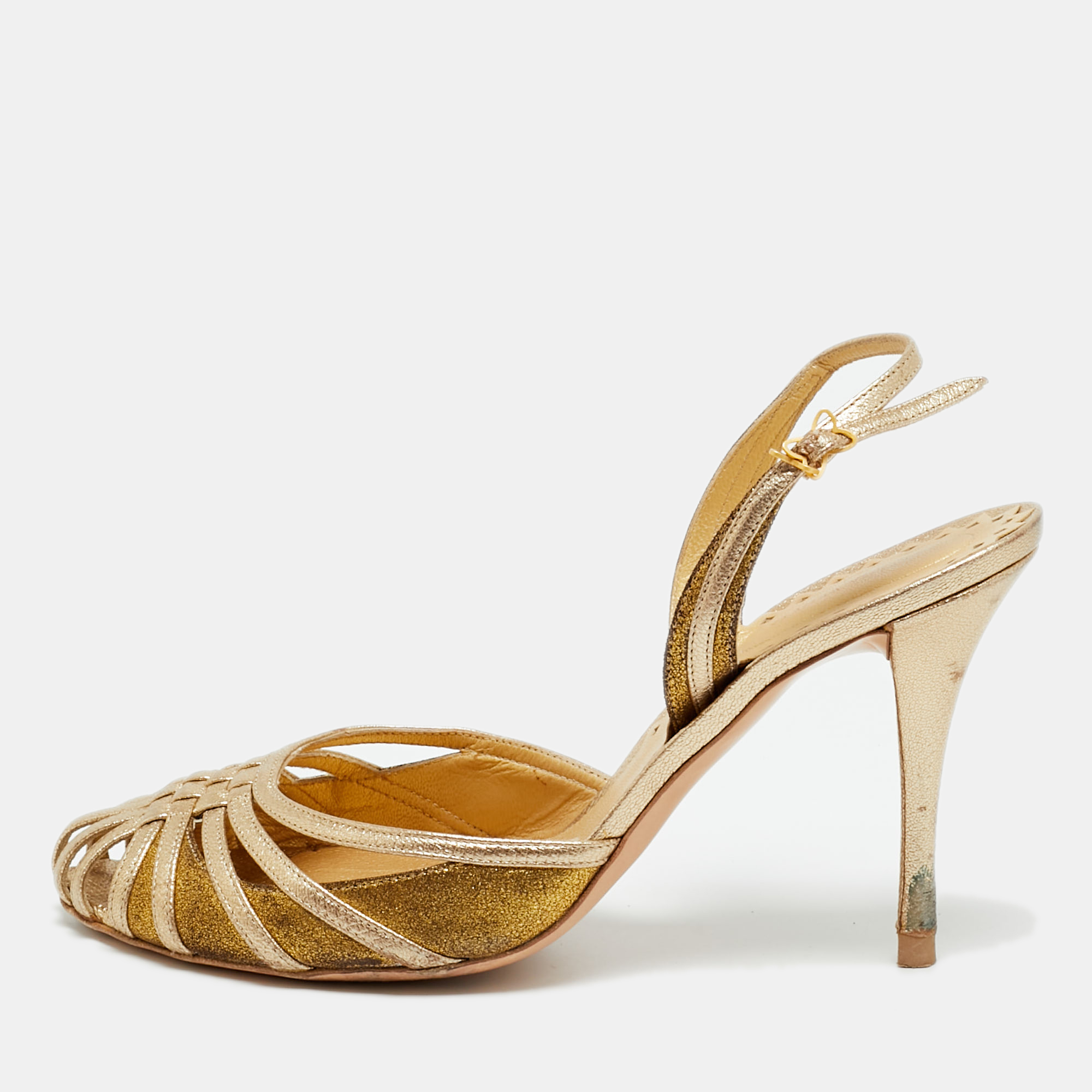 

Bottega Veneta Size 38 Metallic Leather and Suede Ankle Strap Pumps