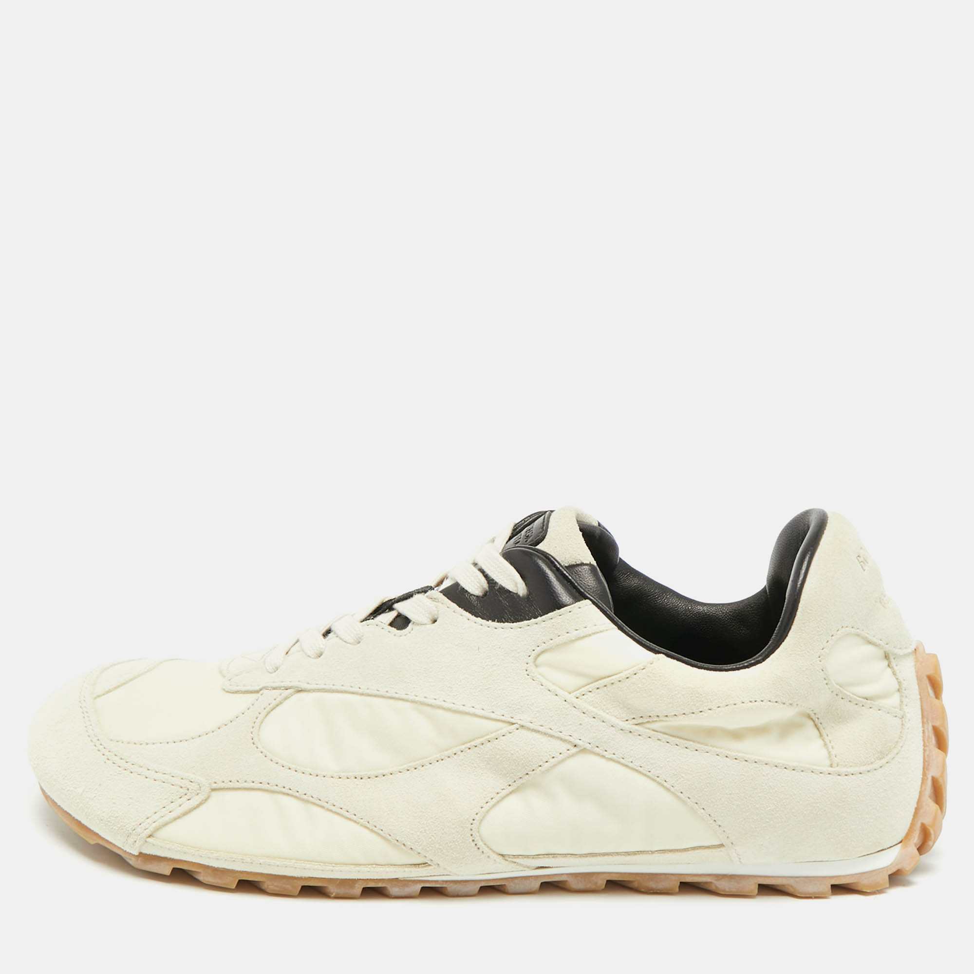 

Bottega Veneta Orbit Flash Size  Cream Nylon and Suede Lace Up Sneakers