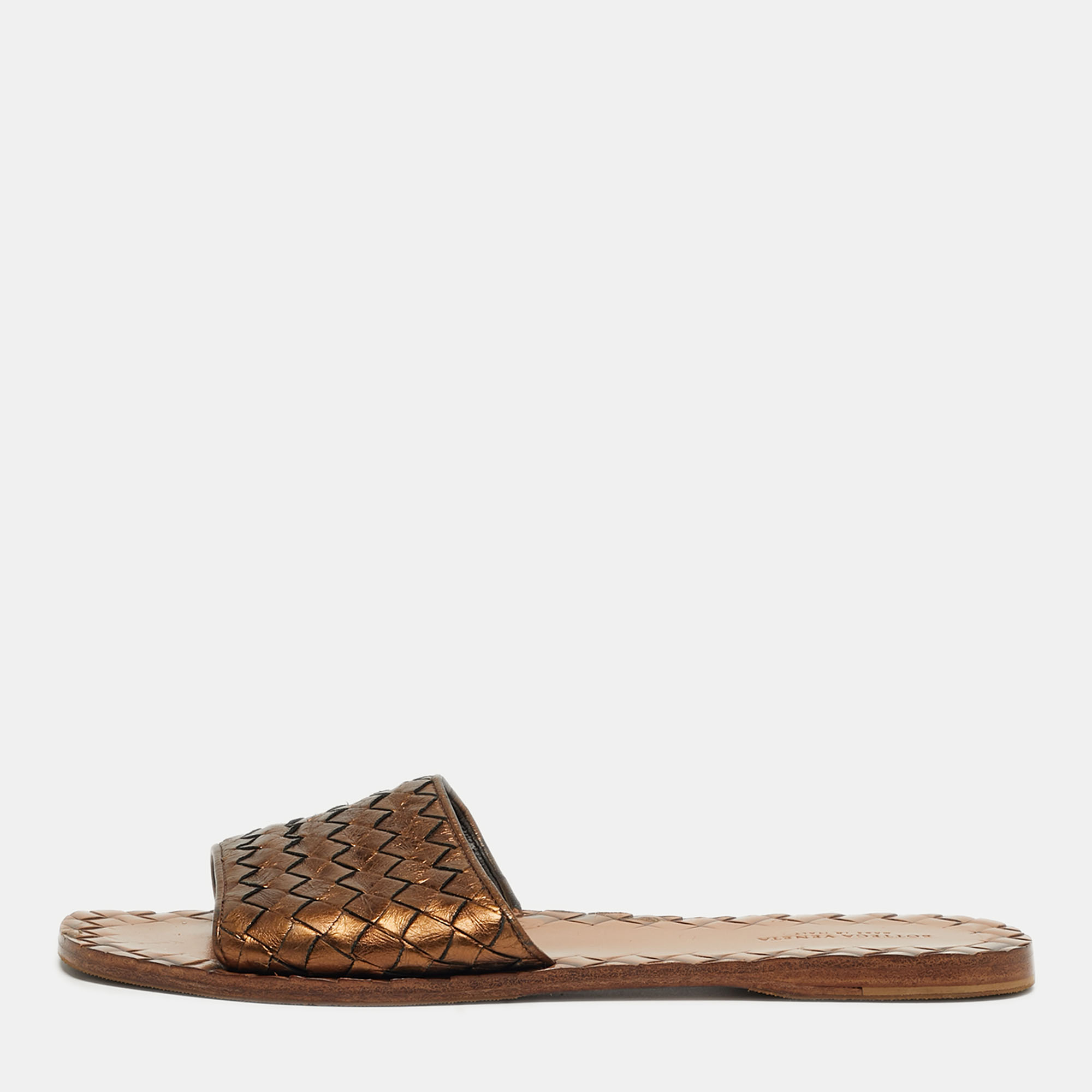 

Bottega Veneta Intrecciato Size  Metallic Intrecciato Leather Flat Slide
