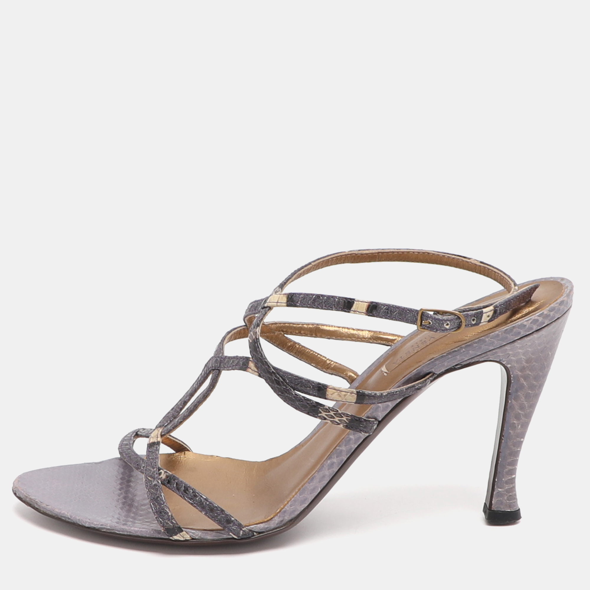 

Bottega Veneta Size 37.5 Purple Snakeskin Leather Slingback Sandals