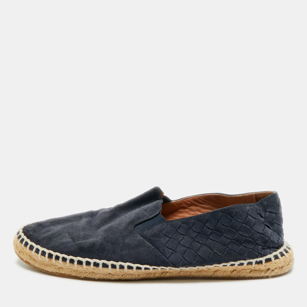 

Bottega Veneta Intrecciato Size  Navy Blue Suede Espadrille Flats