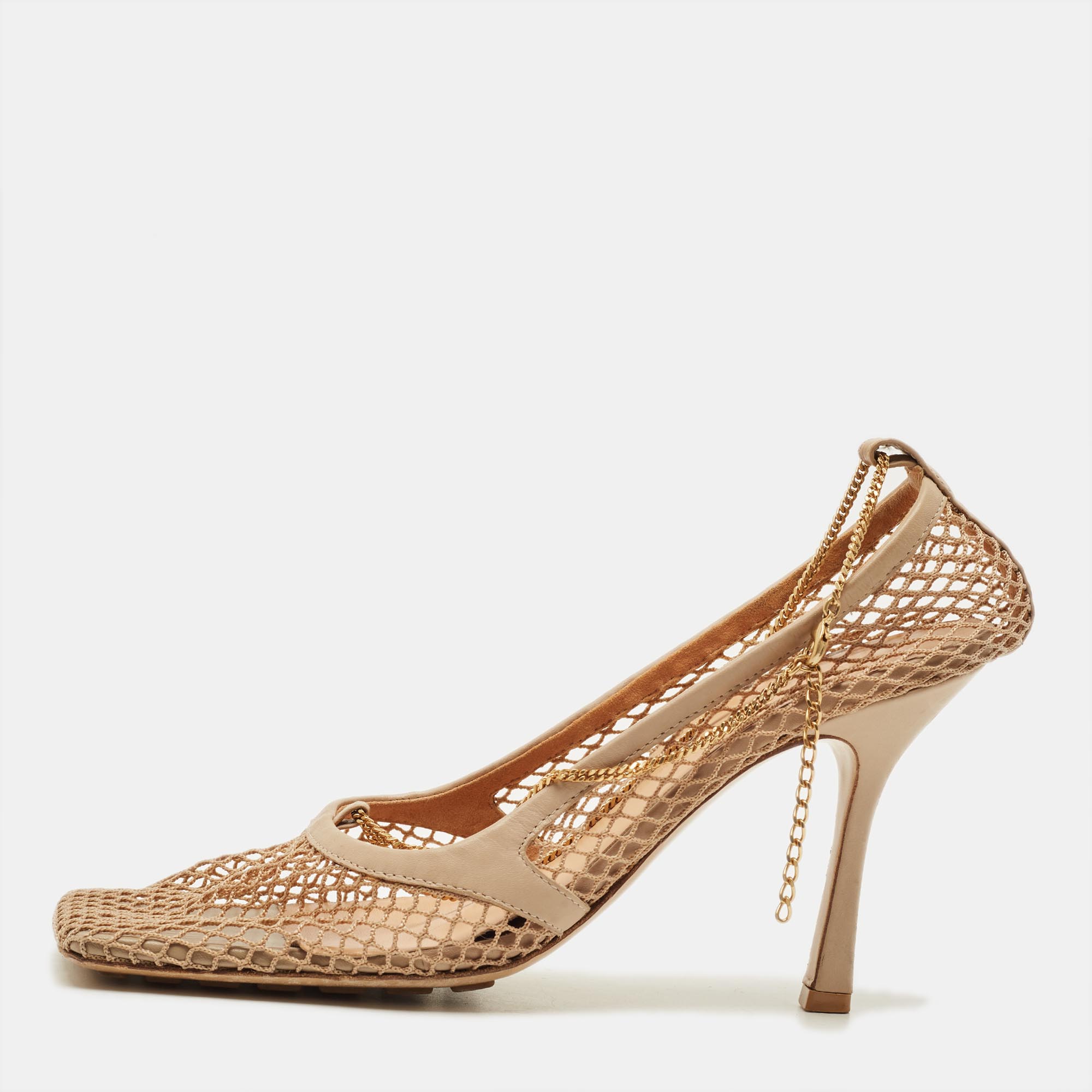

Bottega Veneta Stretch Size  Beige Crochet and Leather Pumps