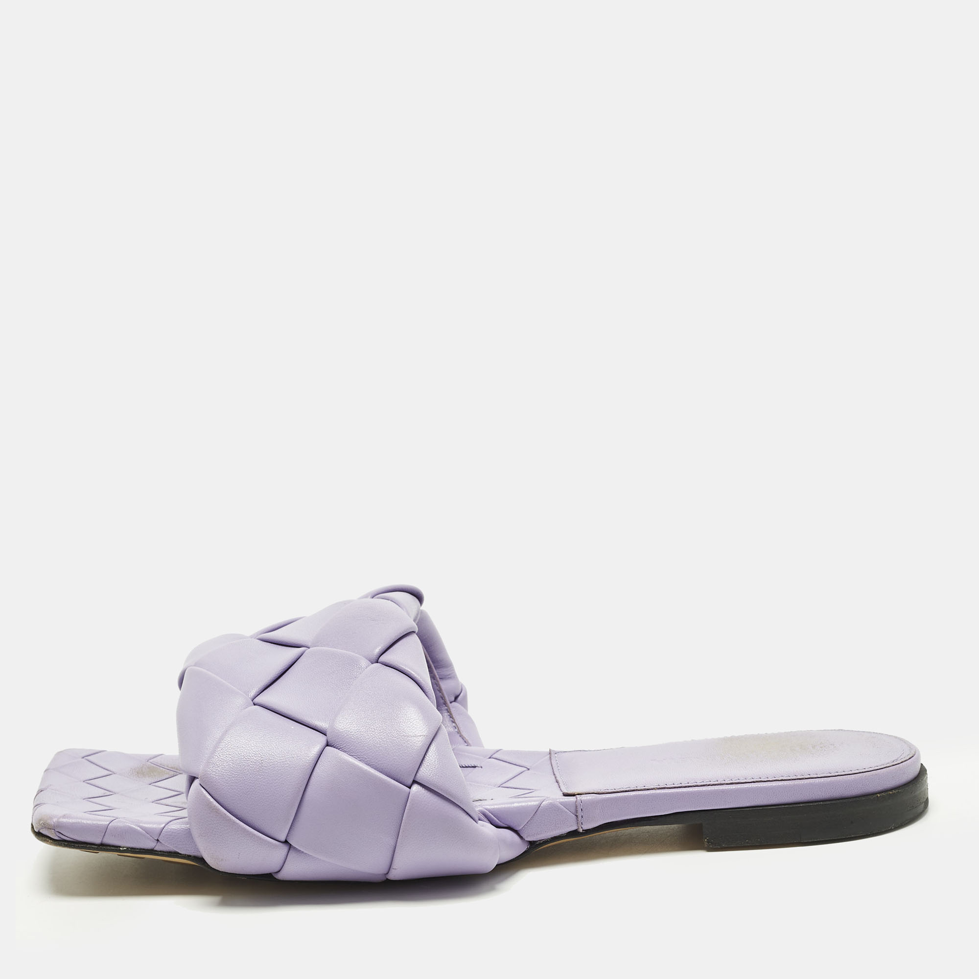 

Bottega Veneta Lido Size  Purple Woven Leather Flat Slide