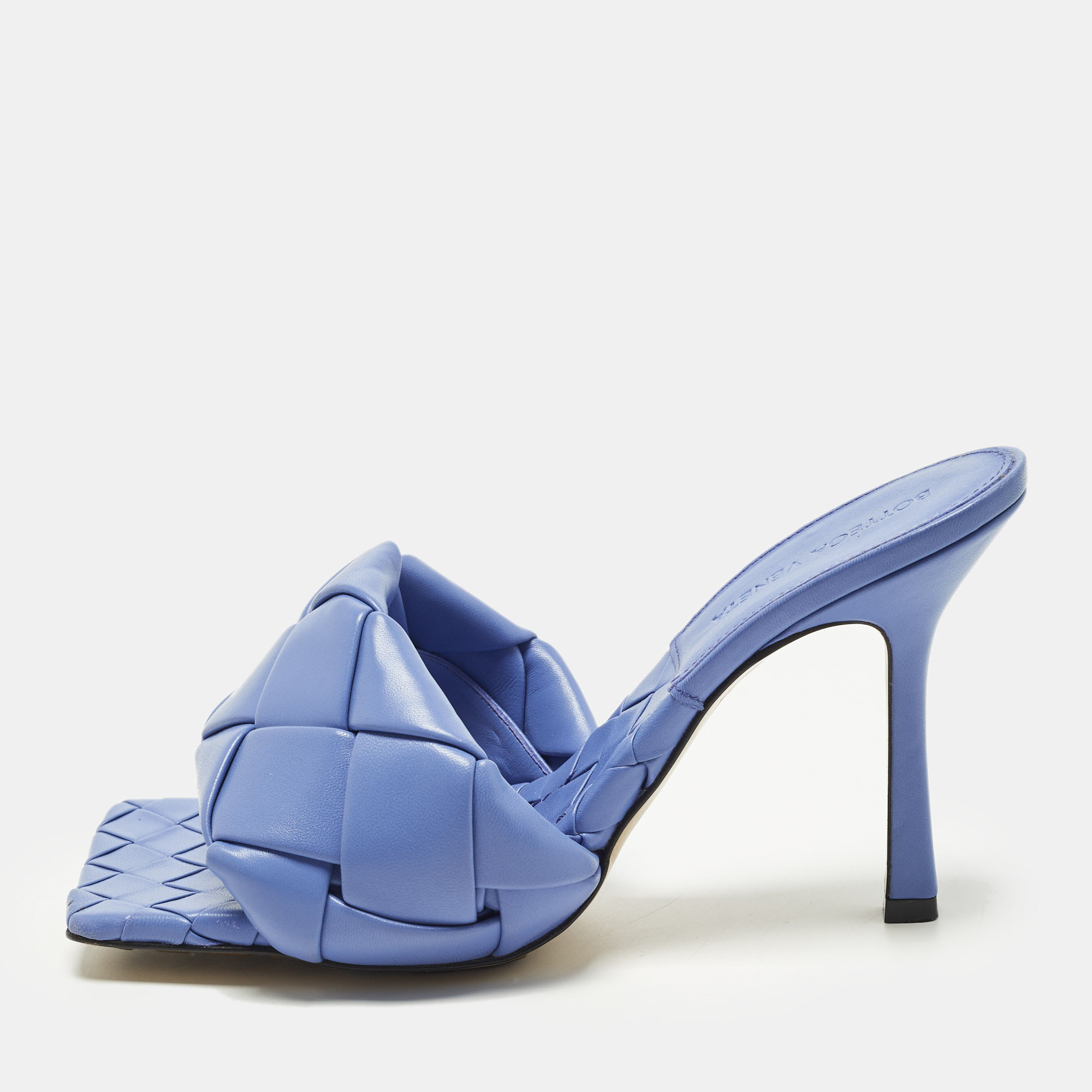

Bottega Veneta Lido Size  Blue Quilted Leather Slide Sandals