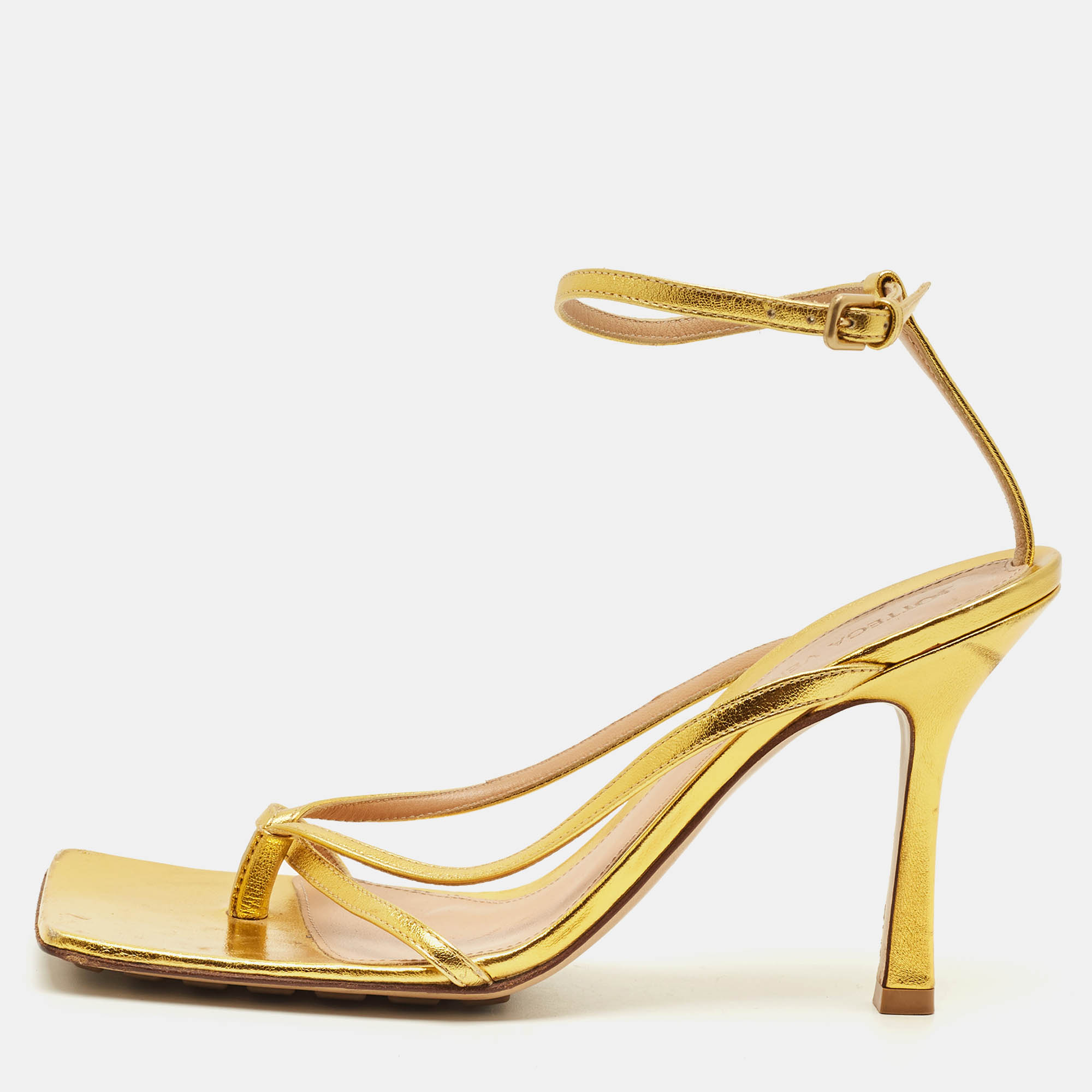 

Bottega Veneta Stretch Size  Gold Leather Ankle Strap Sandals