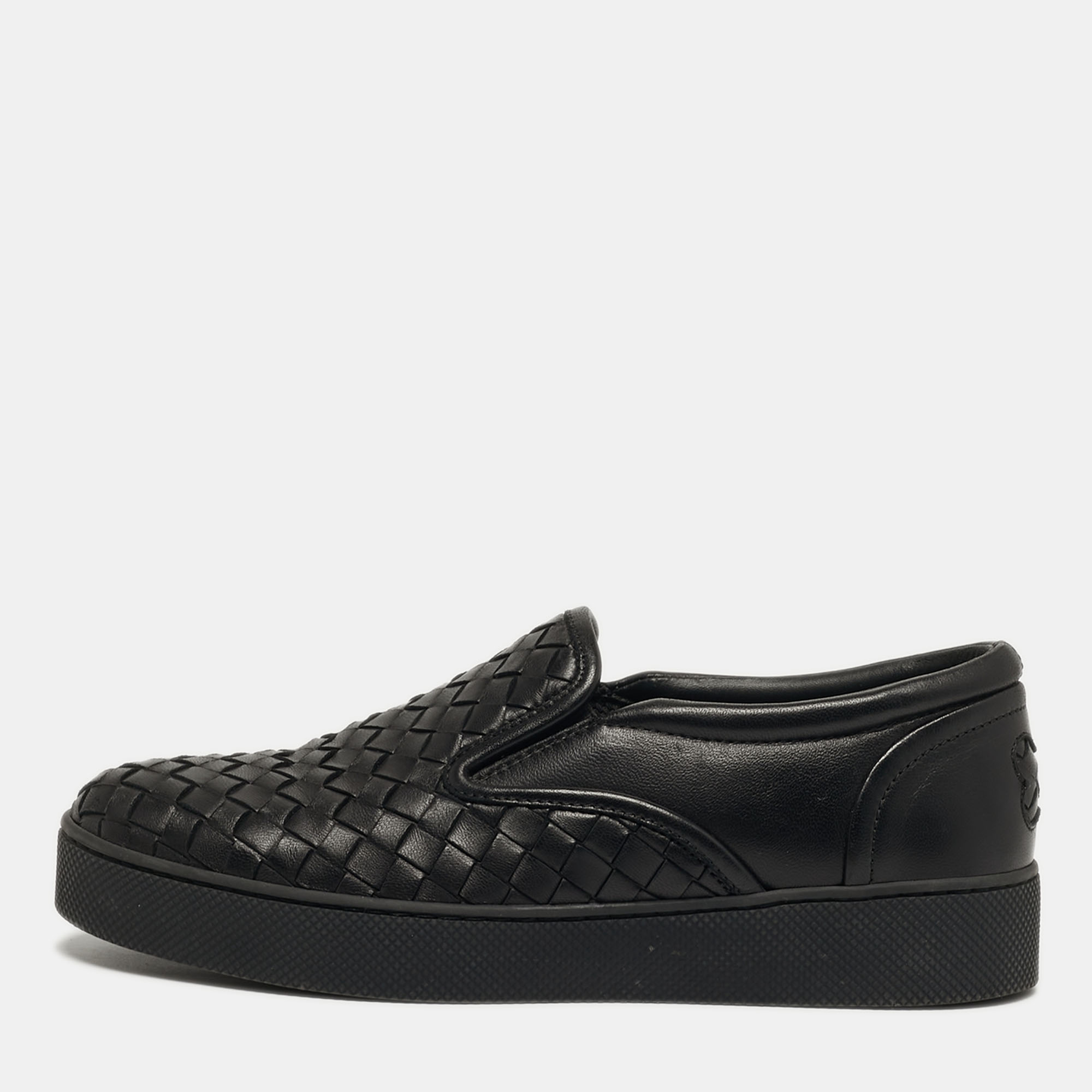 

Bottega Veneta Size  Black Intrecciato Leather Slip On Sneakers