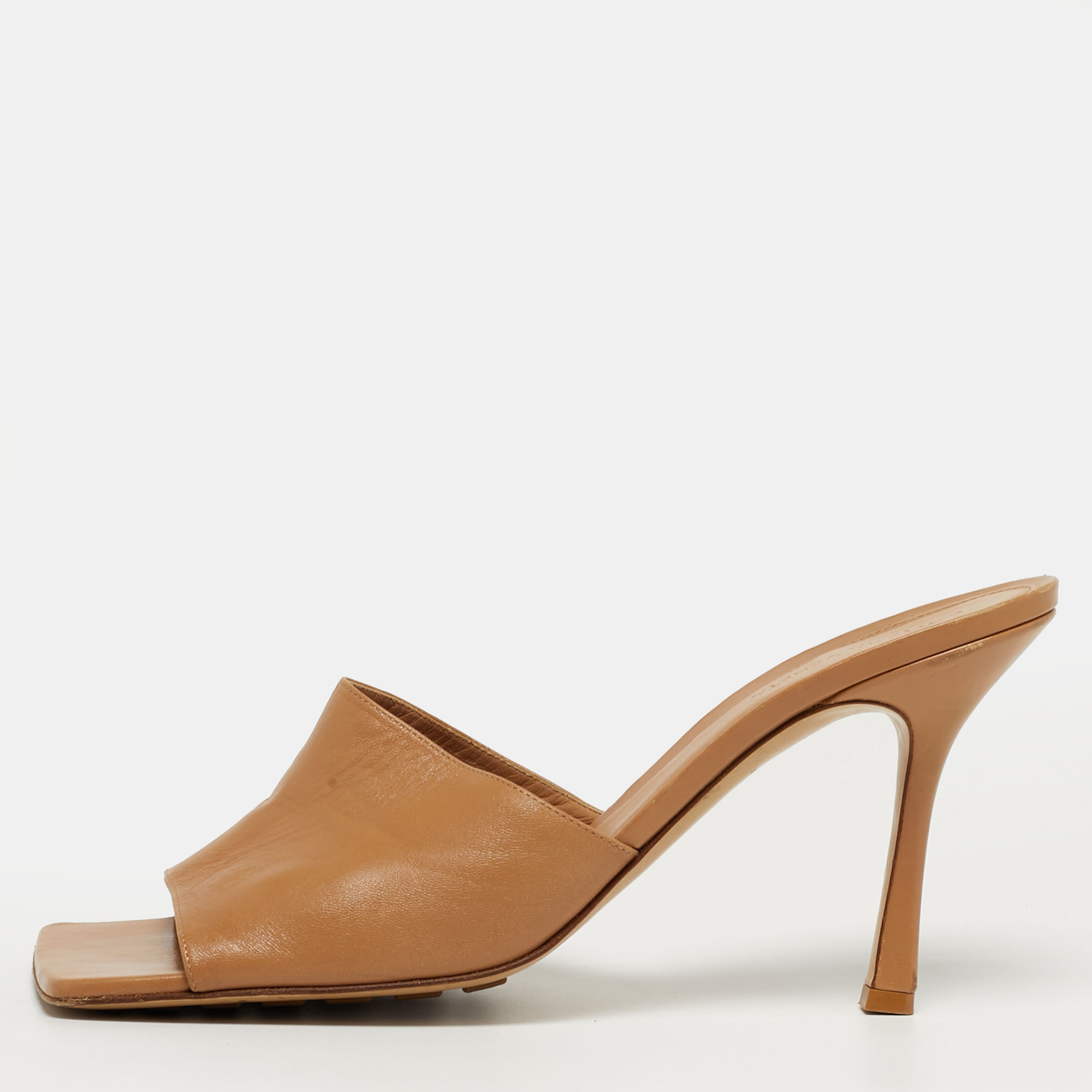 

Bottega Veneta Strech Size  Brown Leather Slide Sandals