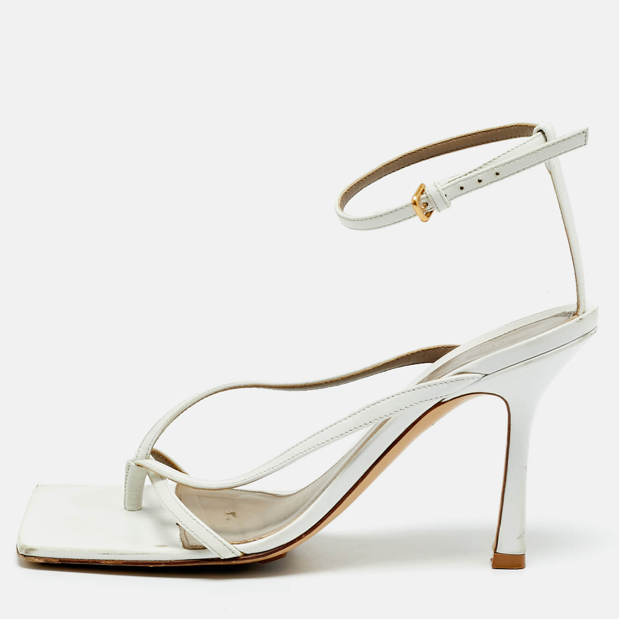 

Bottega Veneta Stretch Size  White Leather Ankle Strap Sandals
