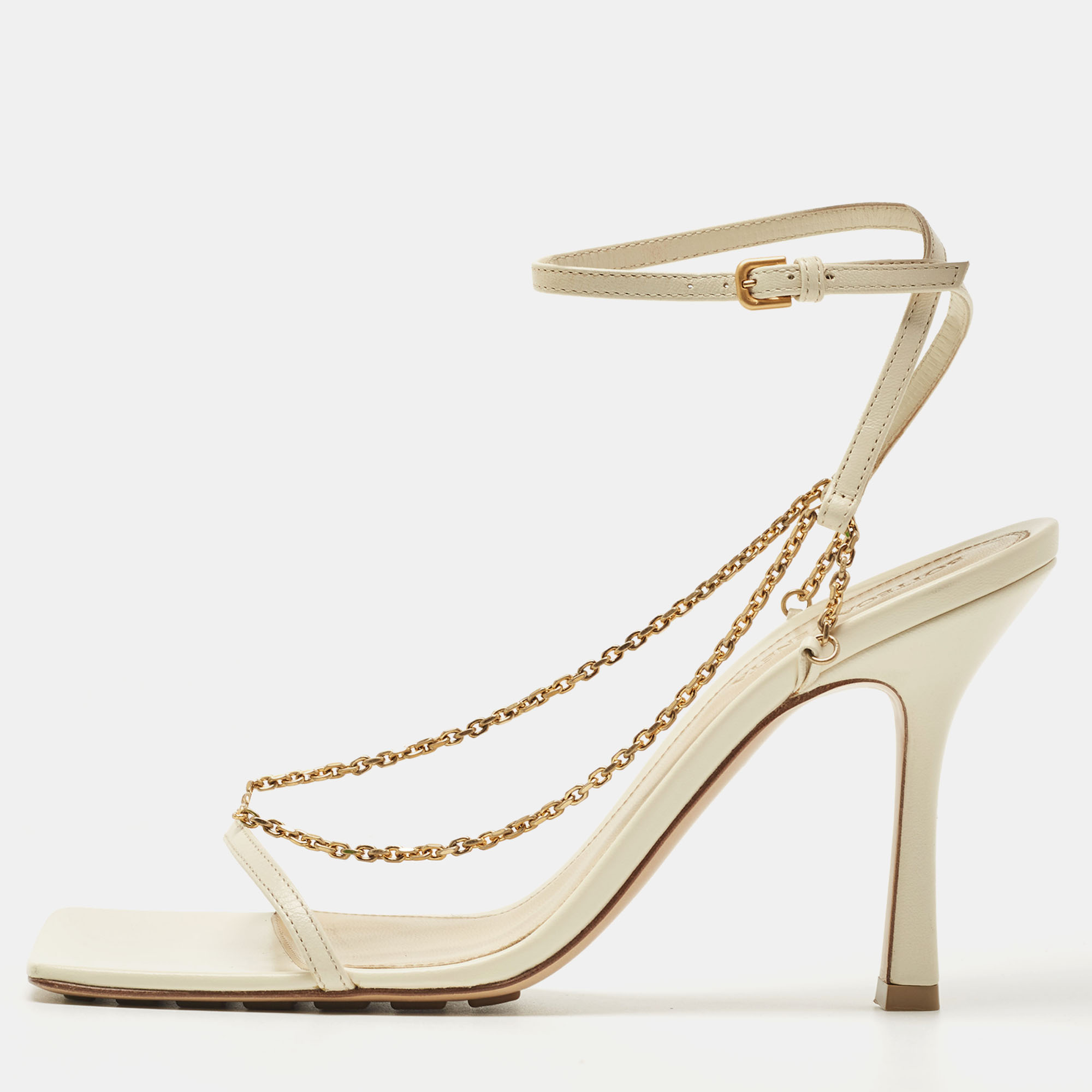 

Bottega Veneta Size  Cream Leather Chain Ankle Strap Sandals