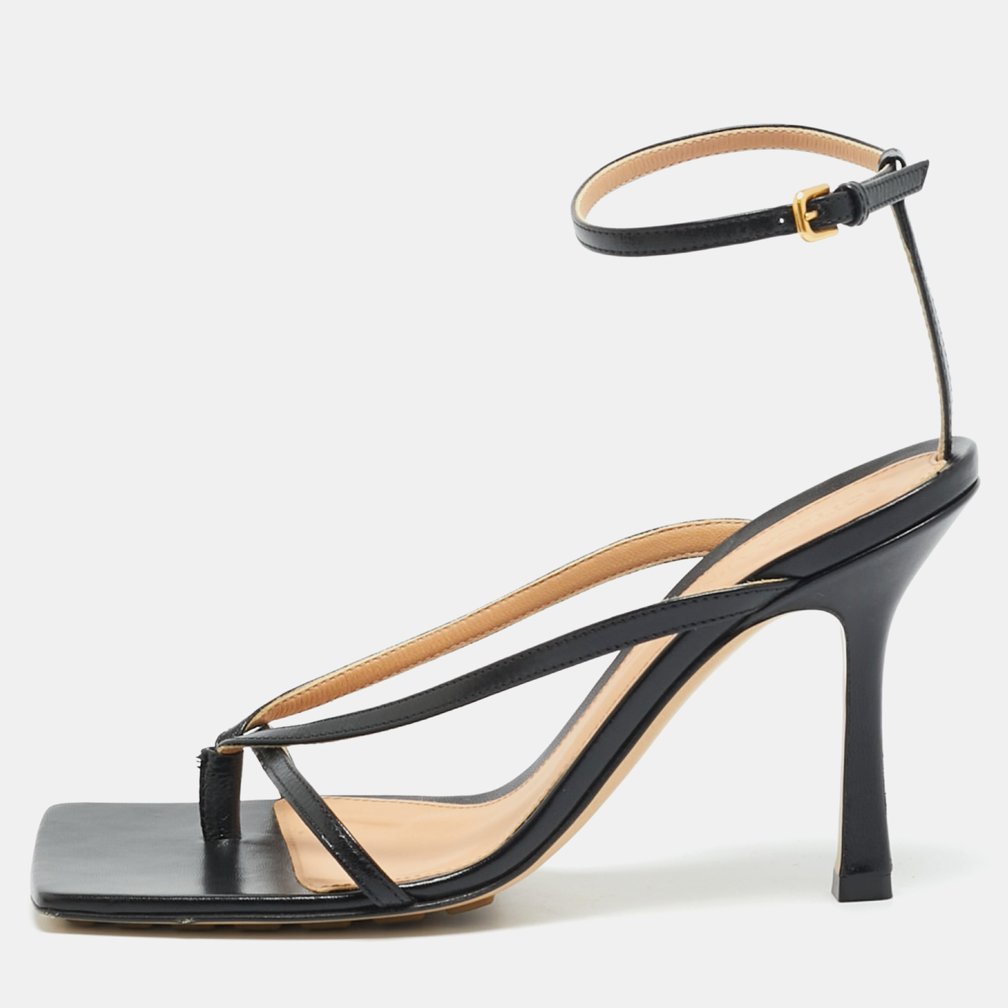 

Bottega Veneta Stretch Size  Black Leather Ankle Strap Sandals