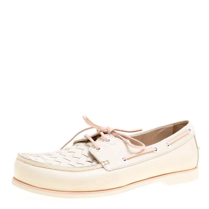 Pre Owned حذاء لوفرز بوتيغا فينيتا بوت جلد انترشياتو كريمي مقاس 39