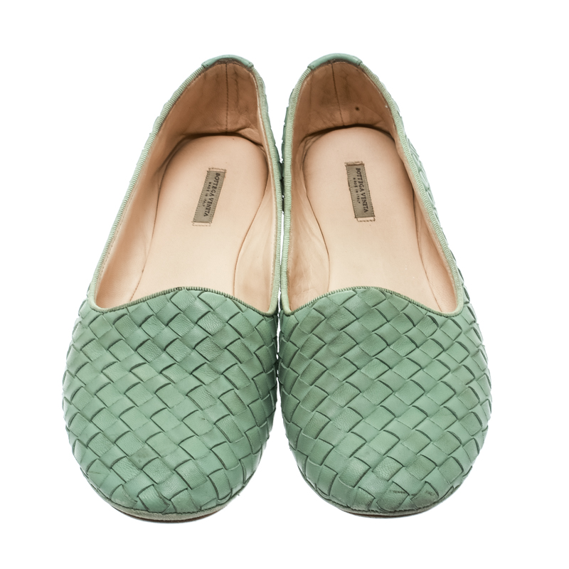 Bottega Veneta Green Intrecciato Leather Smoking Slippers Size 40 ...