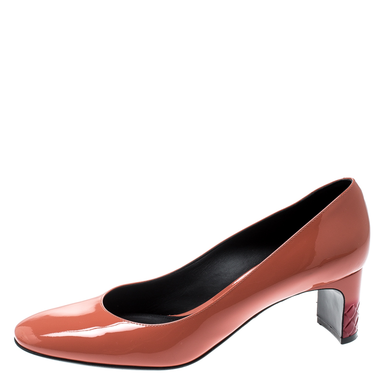 

Bottega Veneta Coral Patent Leather Block Heel Pumps Size, Orange