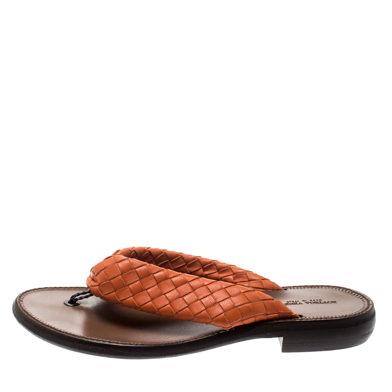 

Bottega Veneta Orange Intrecciato Leather Flat Thongs Size