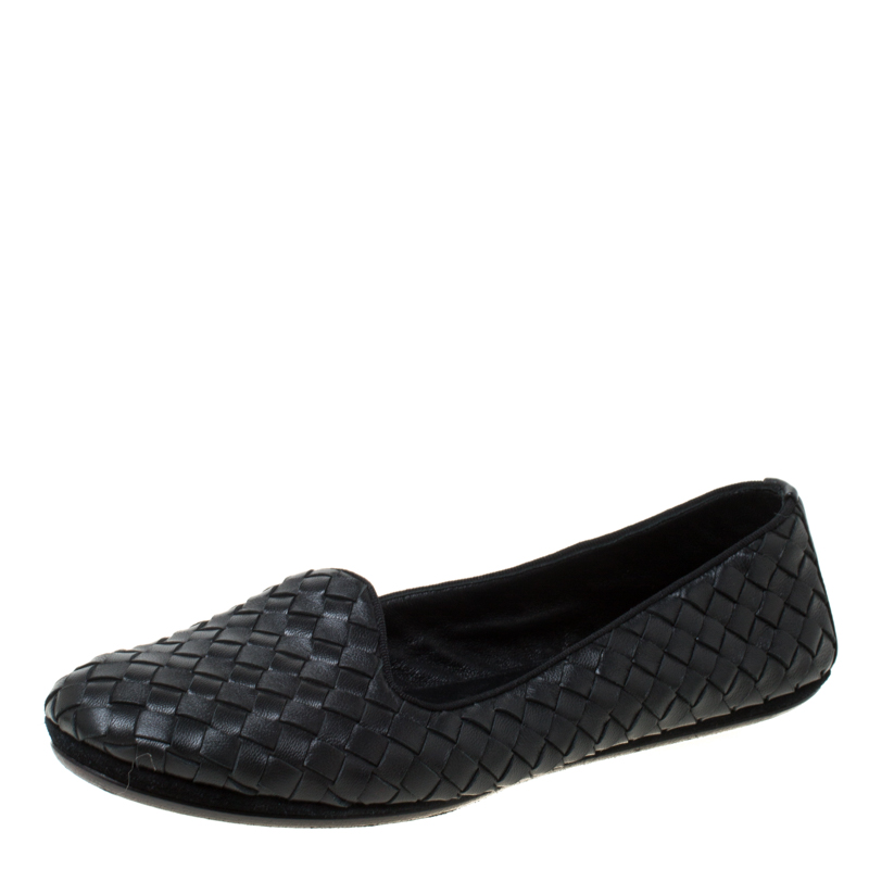 Pre Owned Bottega Veneta Black Intrecciato Leather Smoking Slippers Size 37