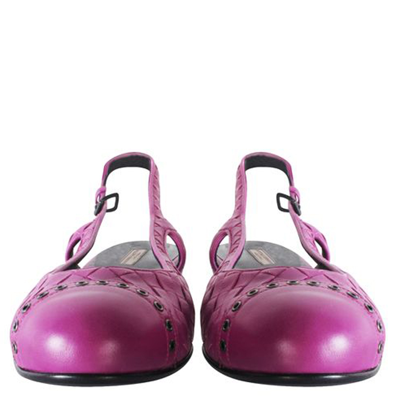 

Bottega Veneta Purple Intrecciato Leather Open Back Flat Sandals Size