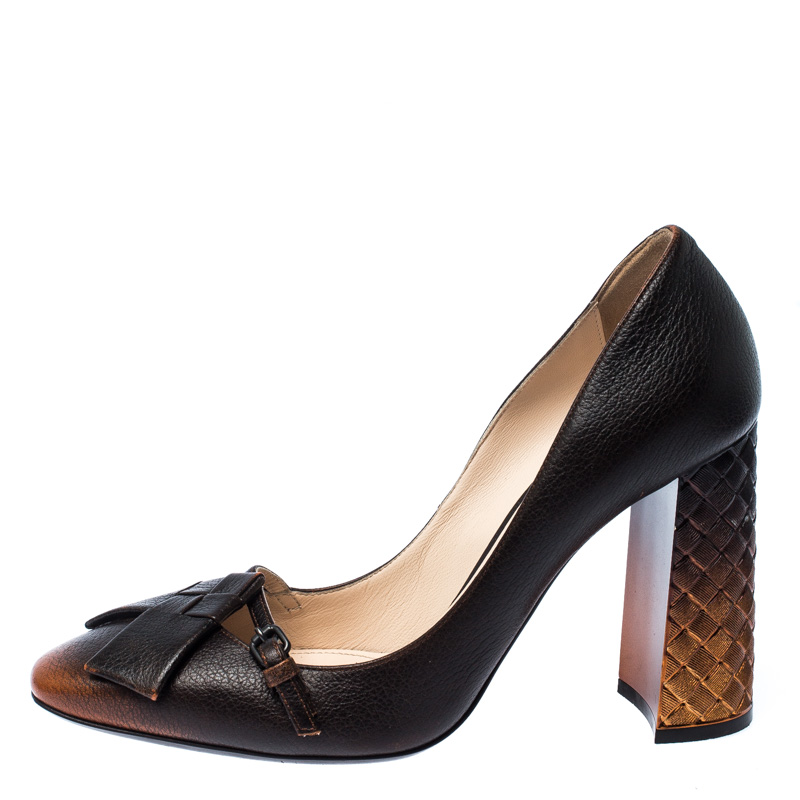 

Bottega Veneta Orange/Brown Ombre Leather Cherbourg Pumps Size