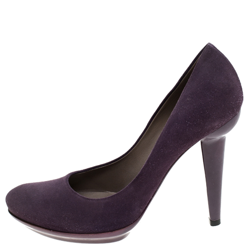 Pre-owned Bottega Veneta Purple Suede Platform Pumps Size 38.5