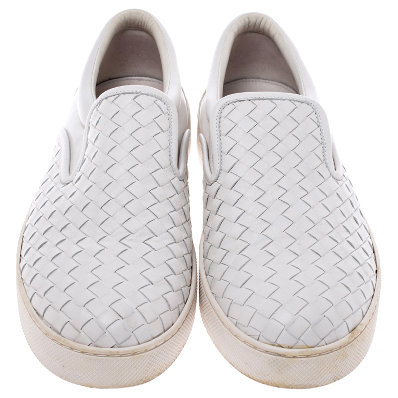 Bottega Veneta White Intrecciato Leather Slip-On Sneakers Size 42 ...