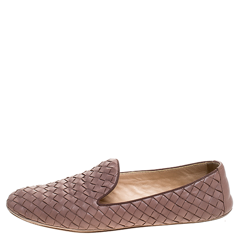 

Bottega Veneta Pink Intrecciato Leather Loafers Size
