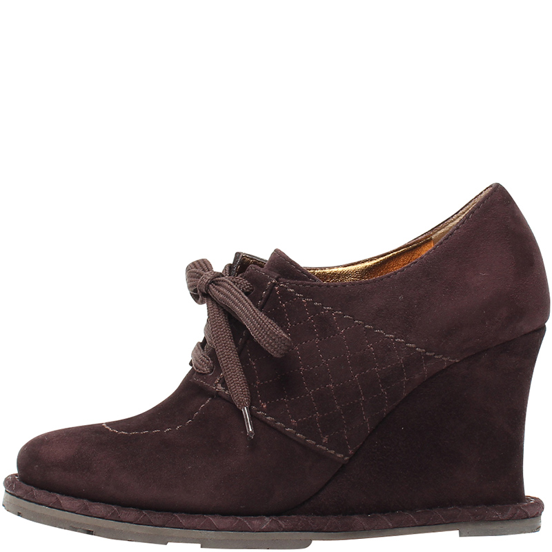 

Bottega Veneta Brown Espresso Suede Lace-up Wedge Shoes