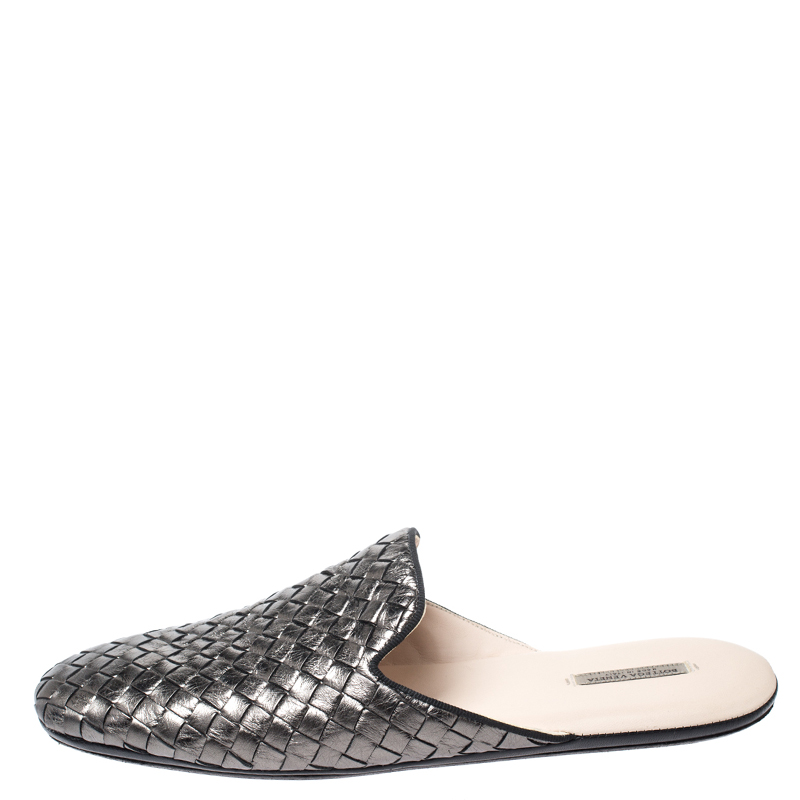 

Bottega Veneta Metallic Intrecciato Leather Mules Size