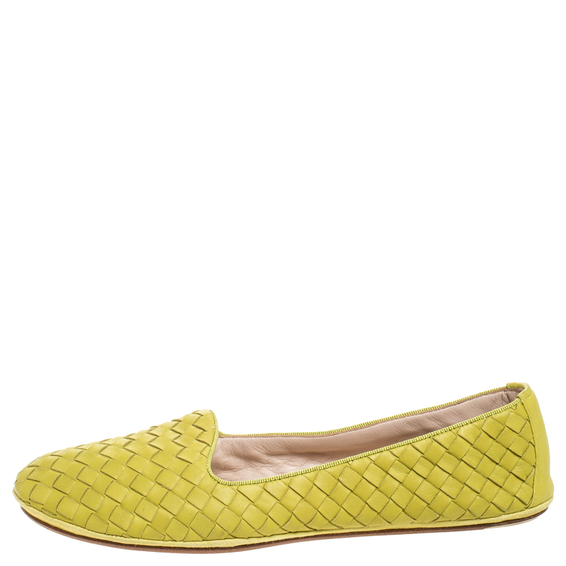 

Bottega Veneta Yellow Intrecciato Leather Ballet Flats Size